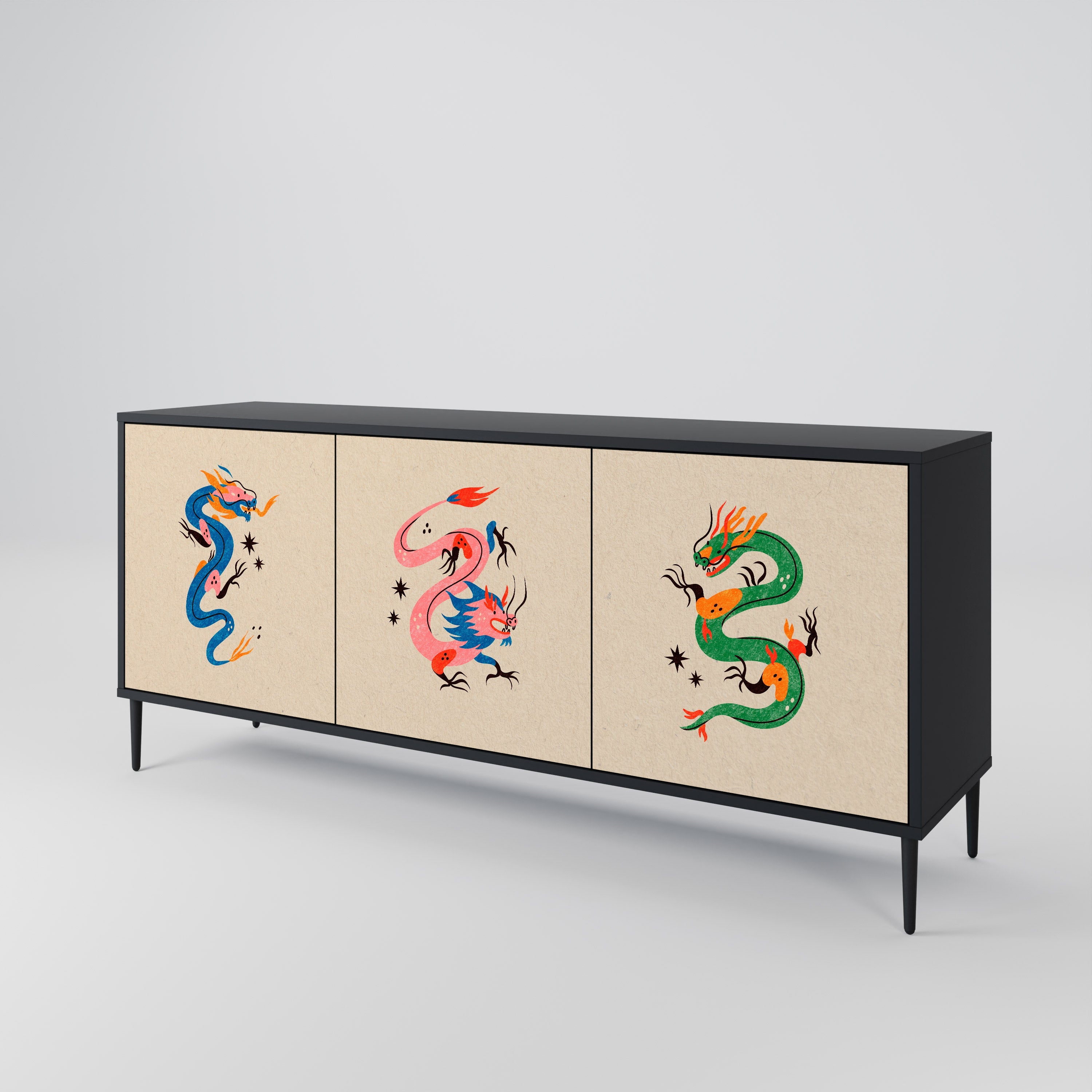 MYTHOLOGICAL CREATURES 3-türiges Sideboard in schwarzem Finish