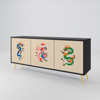MYTHOLOGICAL CREATURES 3-Door Sideboard in Black Finish