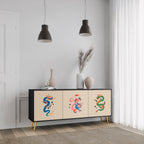 MYTHOLOGICAL CREATURES 3-Door Sideboard in Black Finish