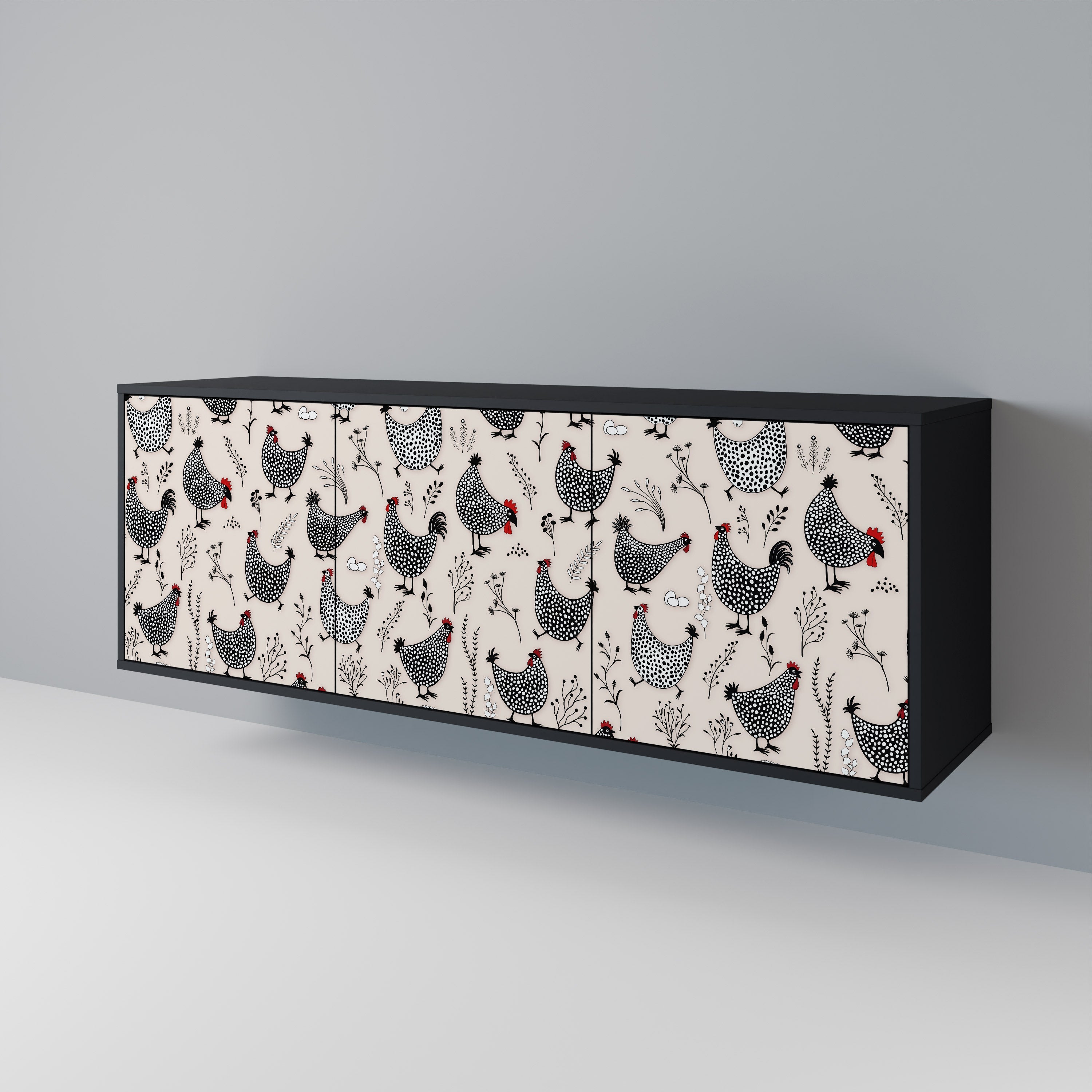 HAPPY HENS 3-türiges Sideboard in Schwarz