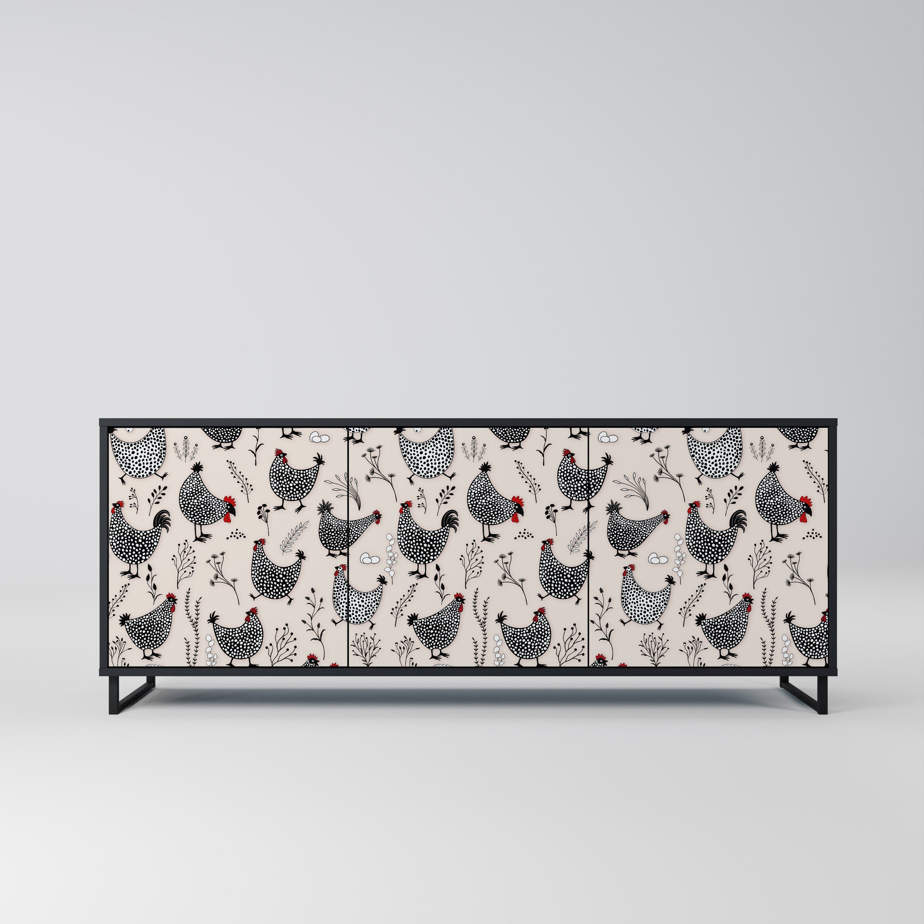 HAPPY HENS 3-türiges Sideboard in Schwarz