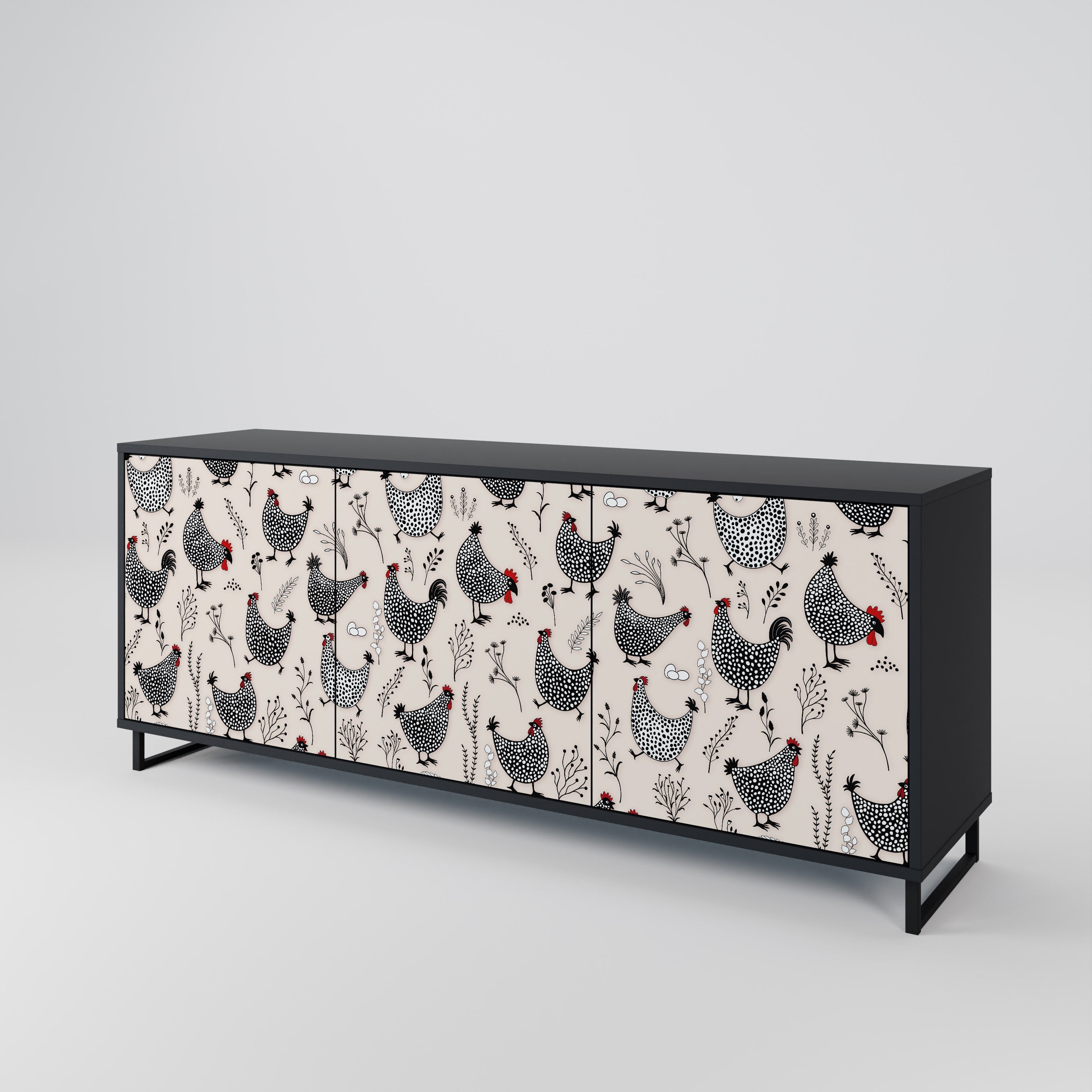HAPPY HENS 3-türiges Sideboard in Schwarz