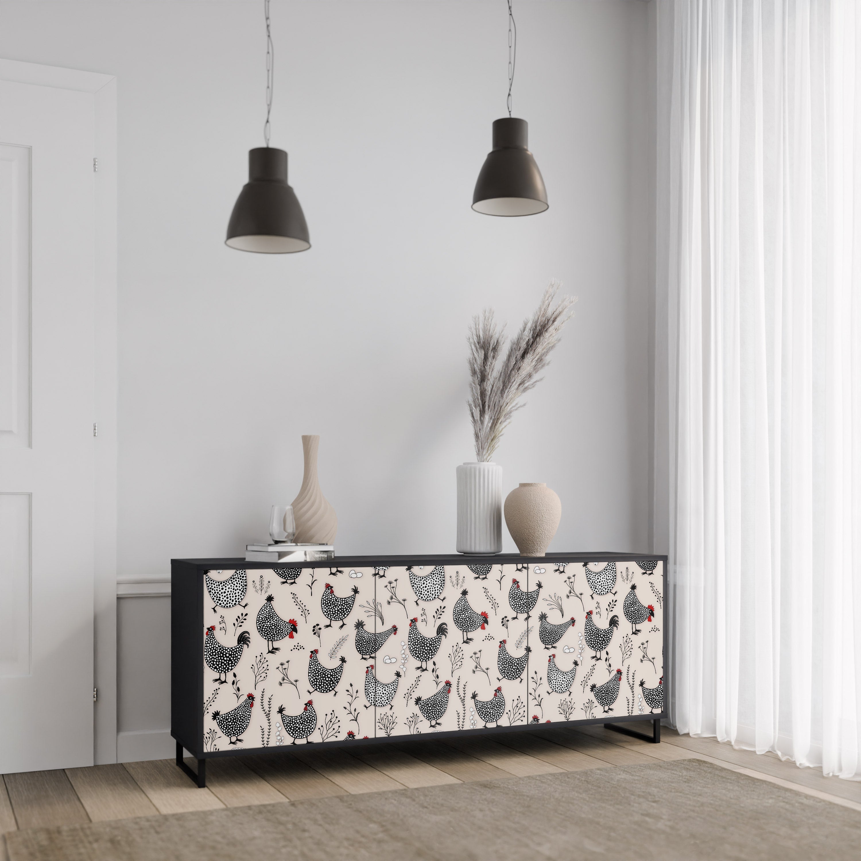 HAPPY HENS 3-türiges Sideboard in Schwarz