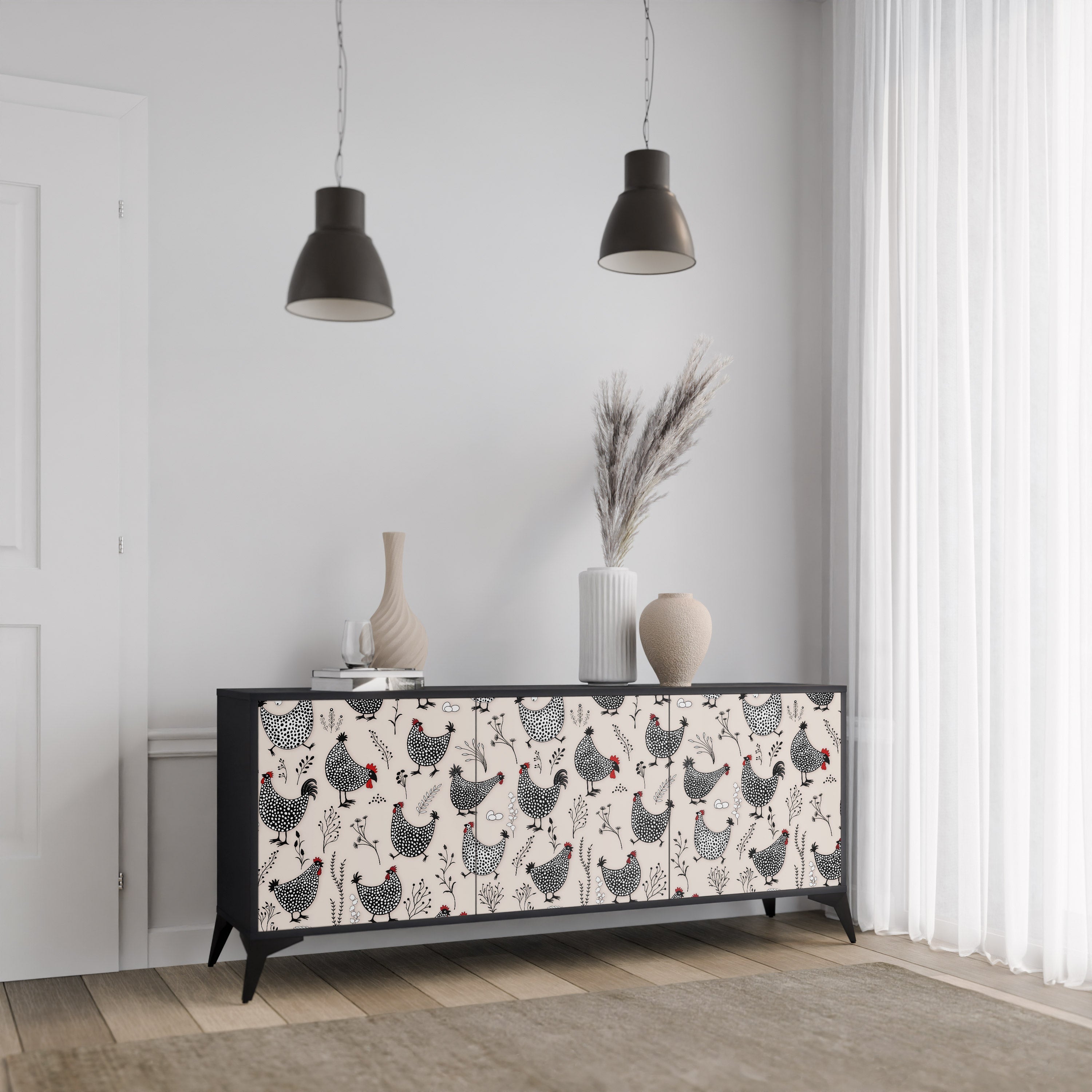 HAPPY HENS 3-türiges Sideboard in Schwarz