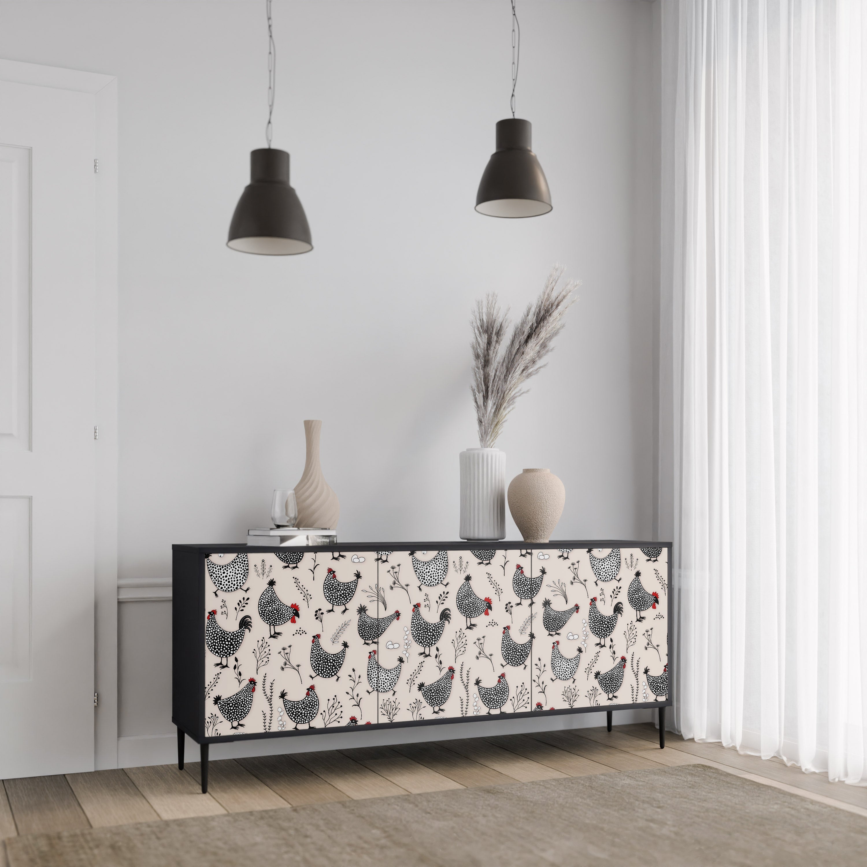 HAPPY HENS 3-türiges Sideboard in Schwarz