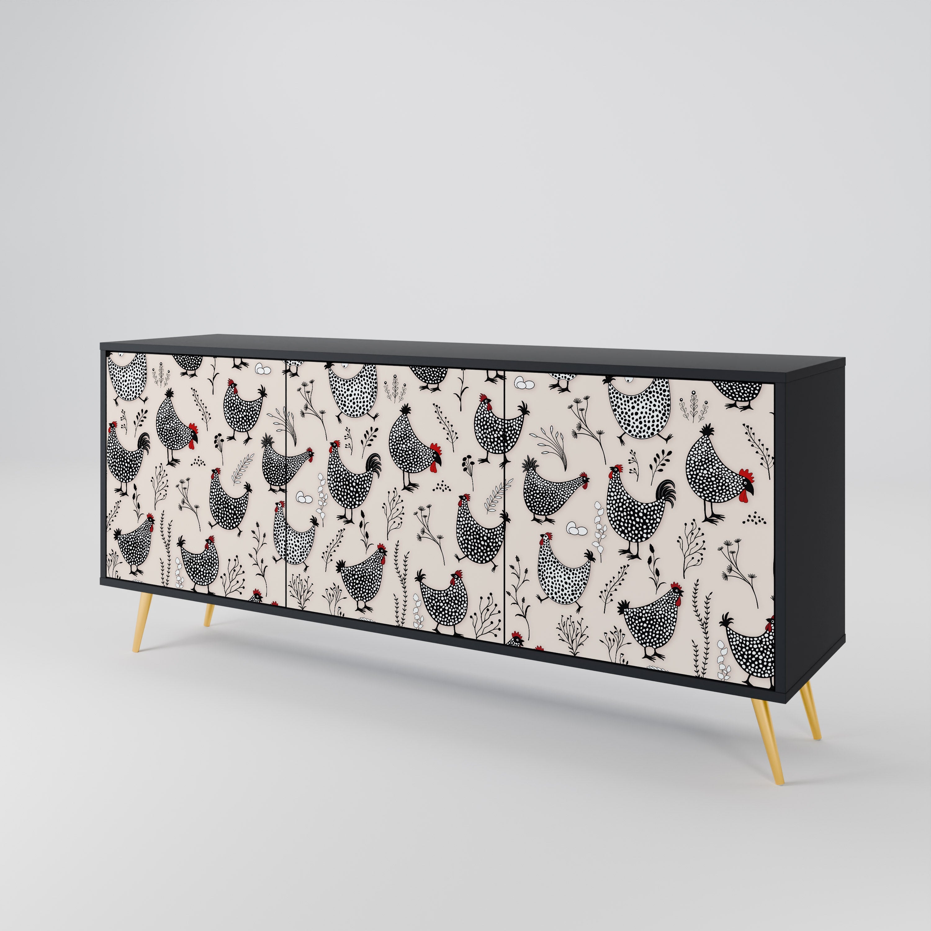 HAPPY HENS 3-türiges Sideboard in Schwarz