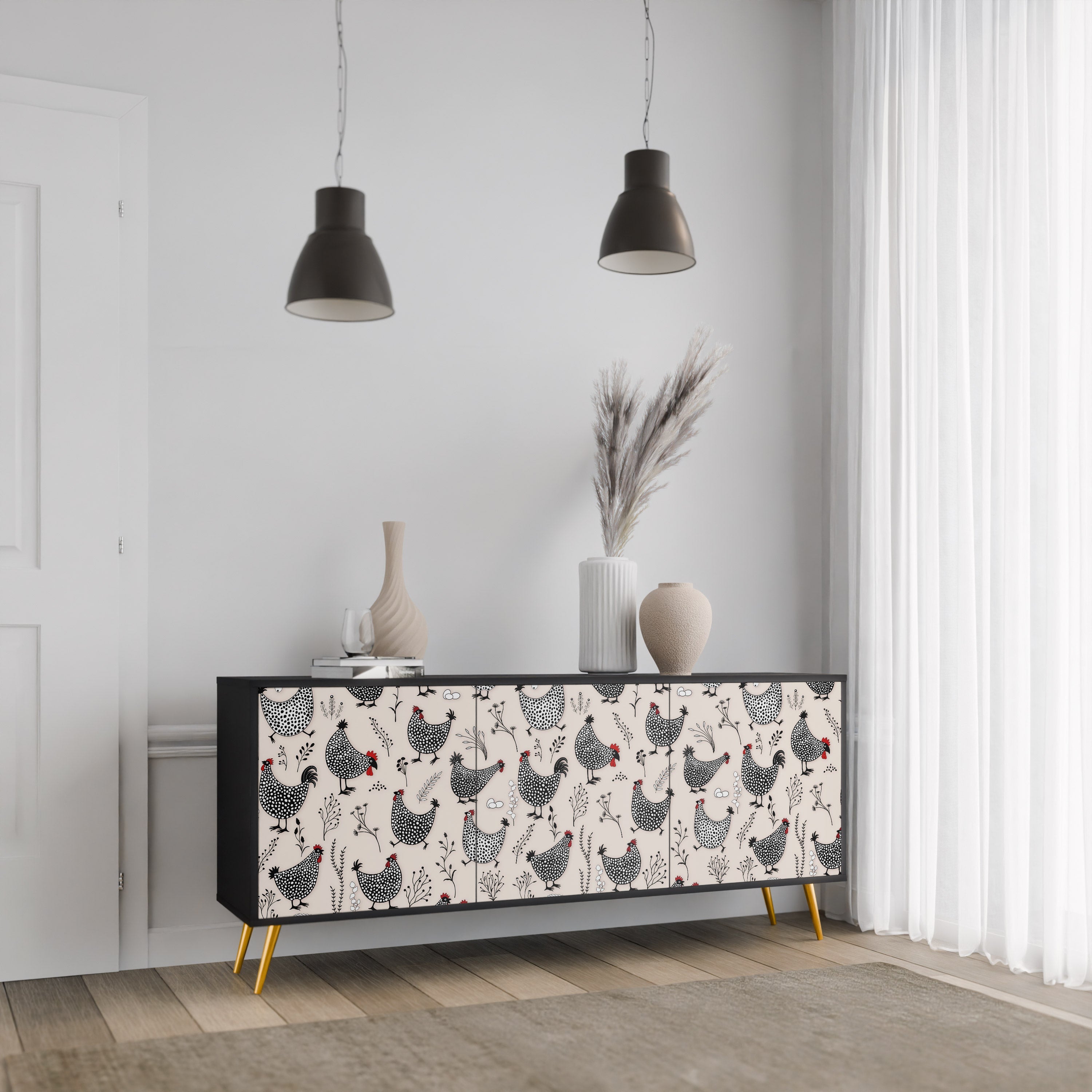 HAPPY HENS 3-türiges Sideboard in Schwarz