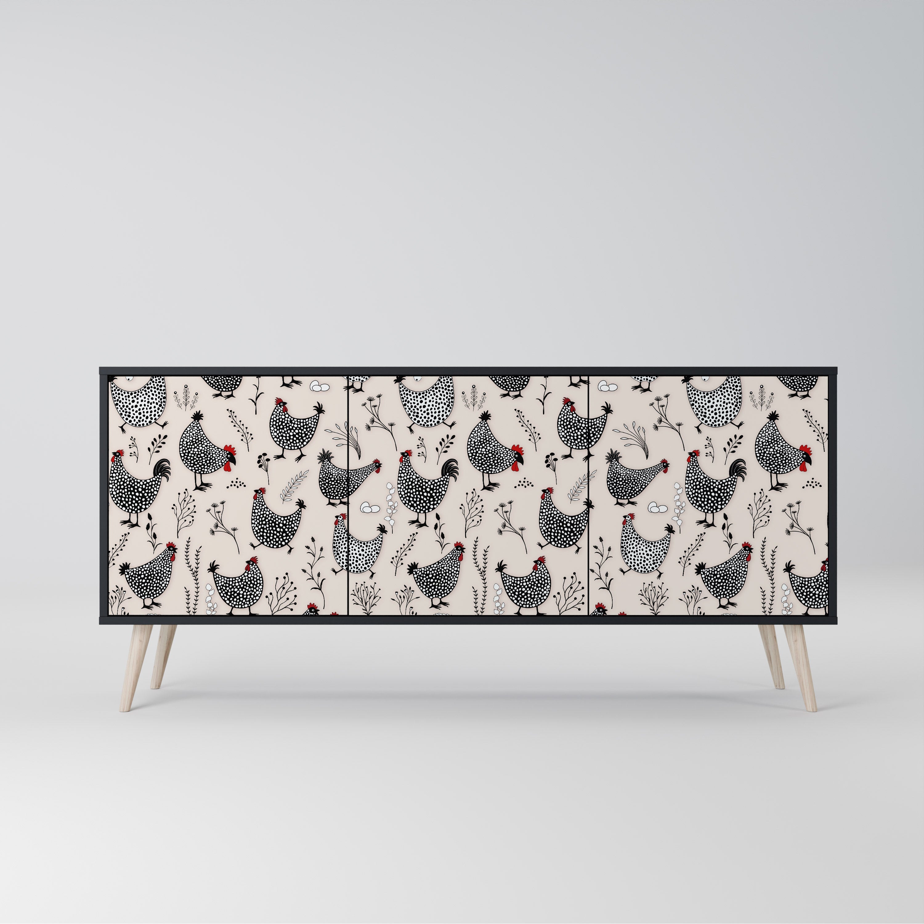 HAPPY HENS 3-türiges Sideboard in Schwarz