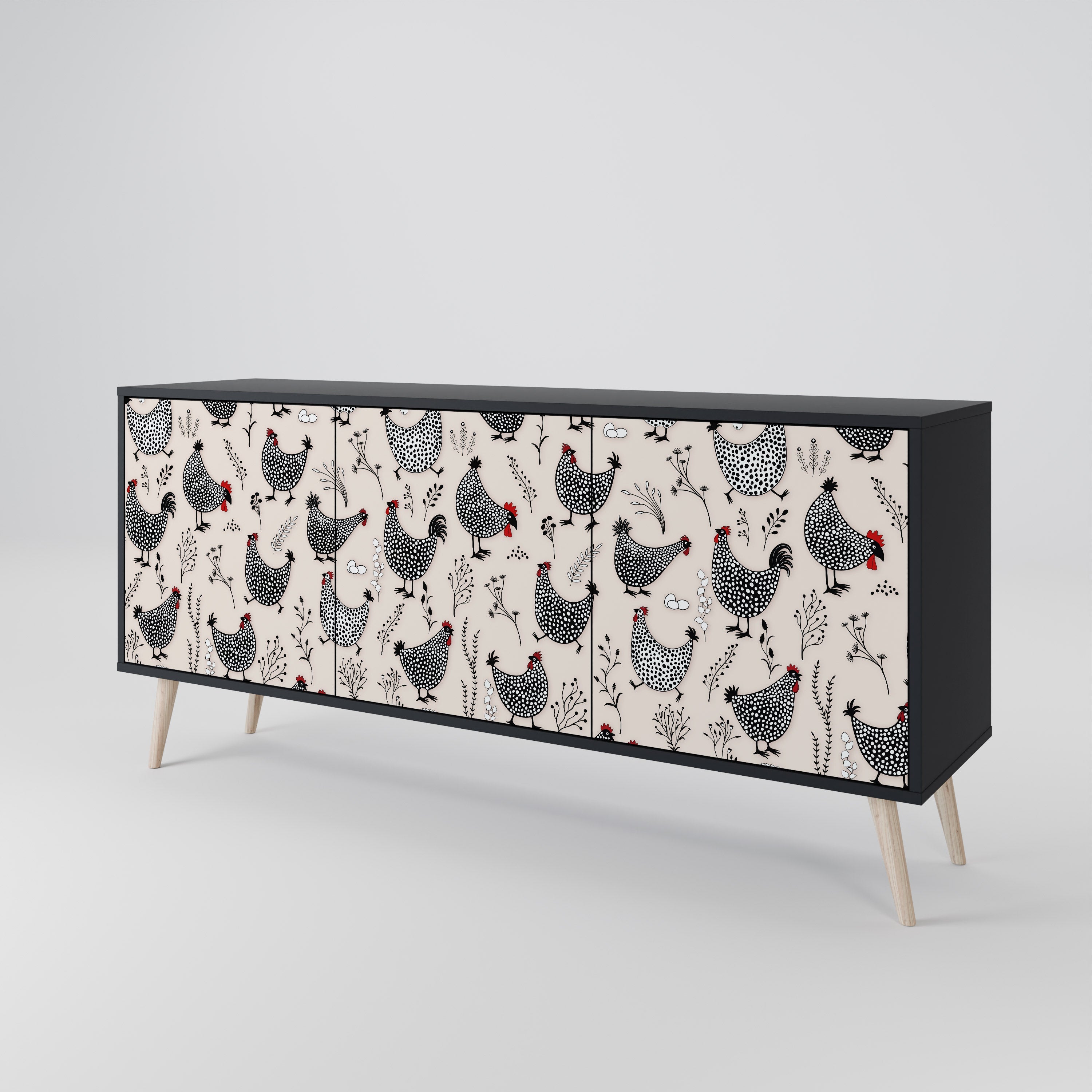 HAPPY HENS 3-türiges Sideboard in Schwarz