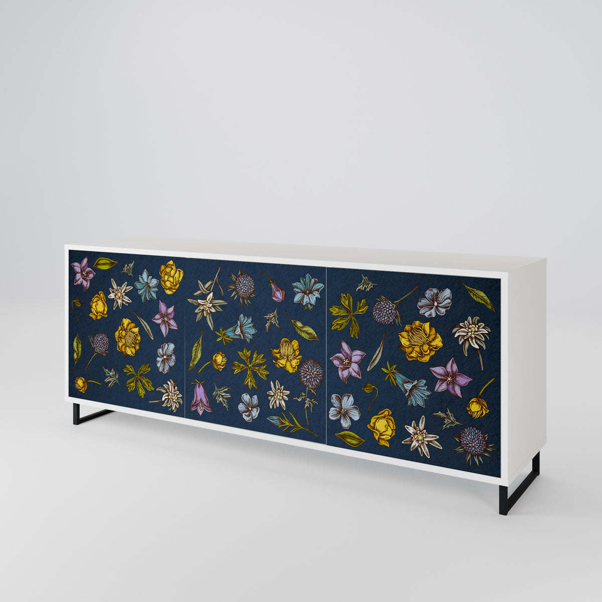 FLOWERS ON NAVY BLUE 3-türiges Sideboard