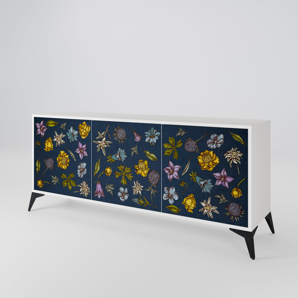 FLOWERS ON NAVY BLUE 3-türiges Sideboard