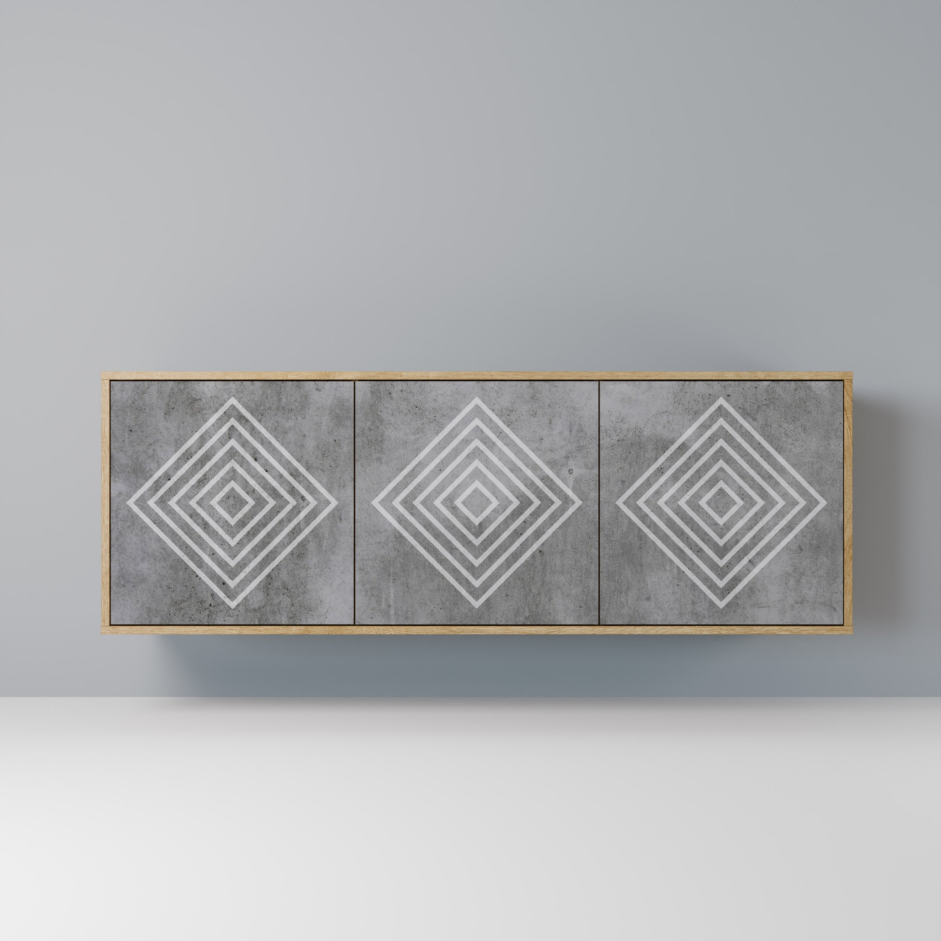 POLYGONAL ARTISTRY 3-Door Sideboard in Oak Effect
