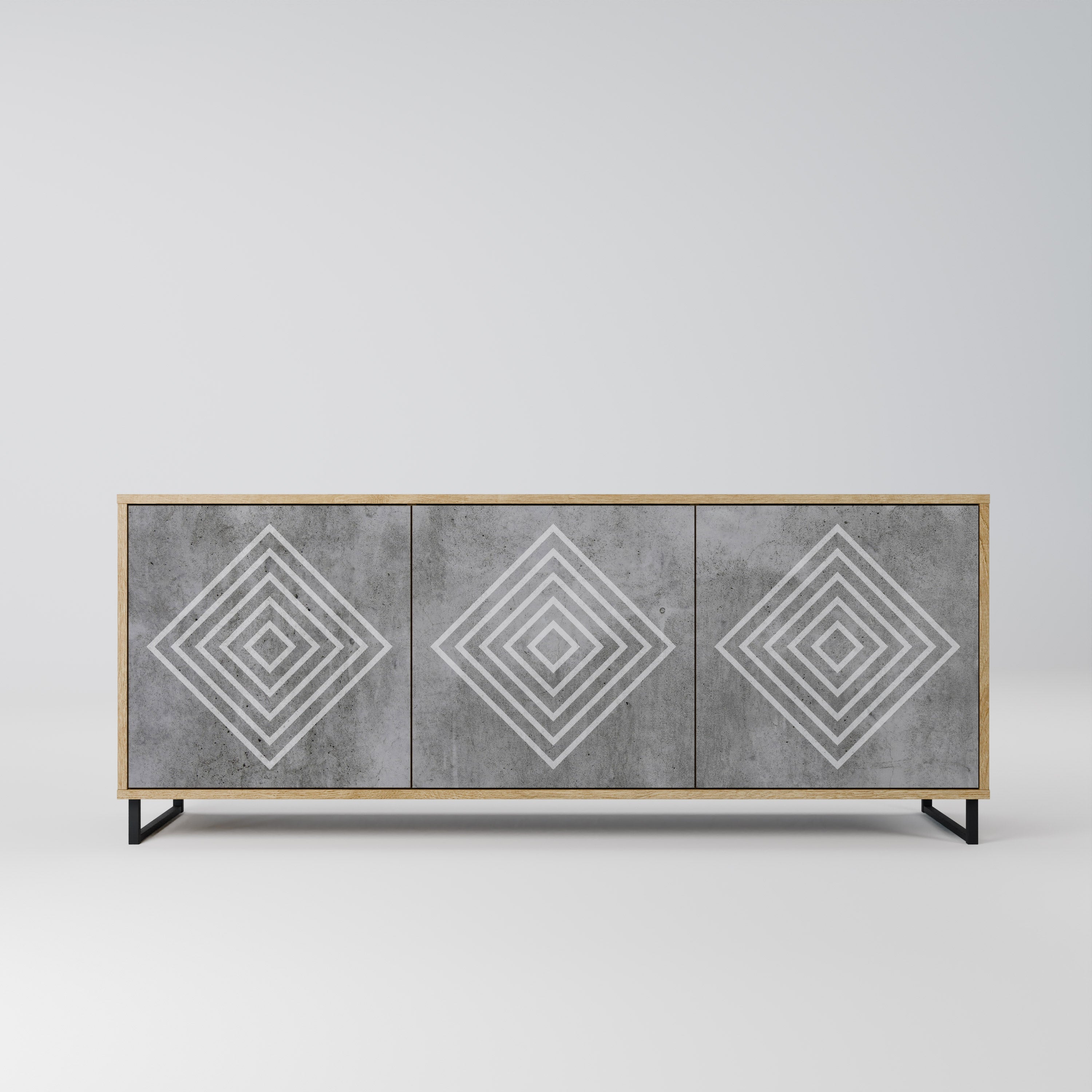 POLYGONAL ARTISTRY 3-Door Sideboard in Oak Effect