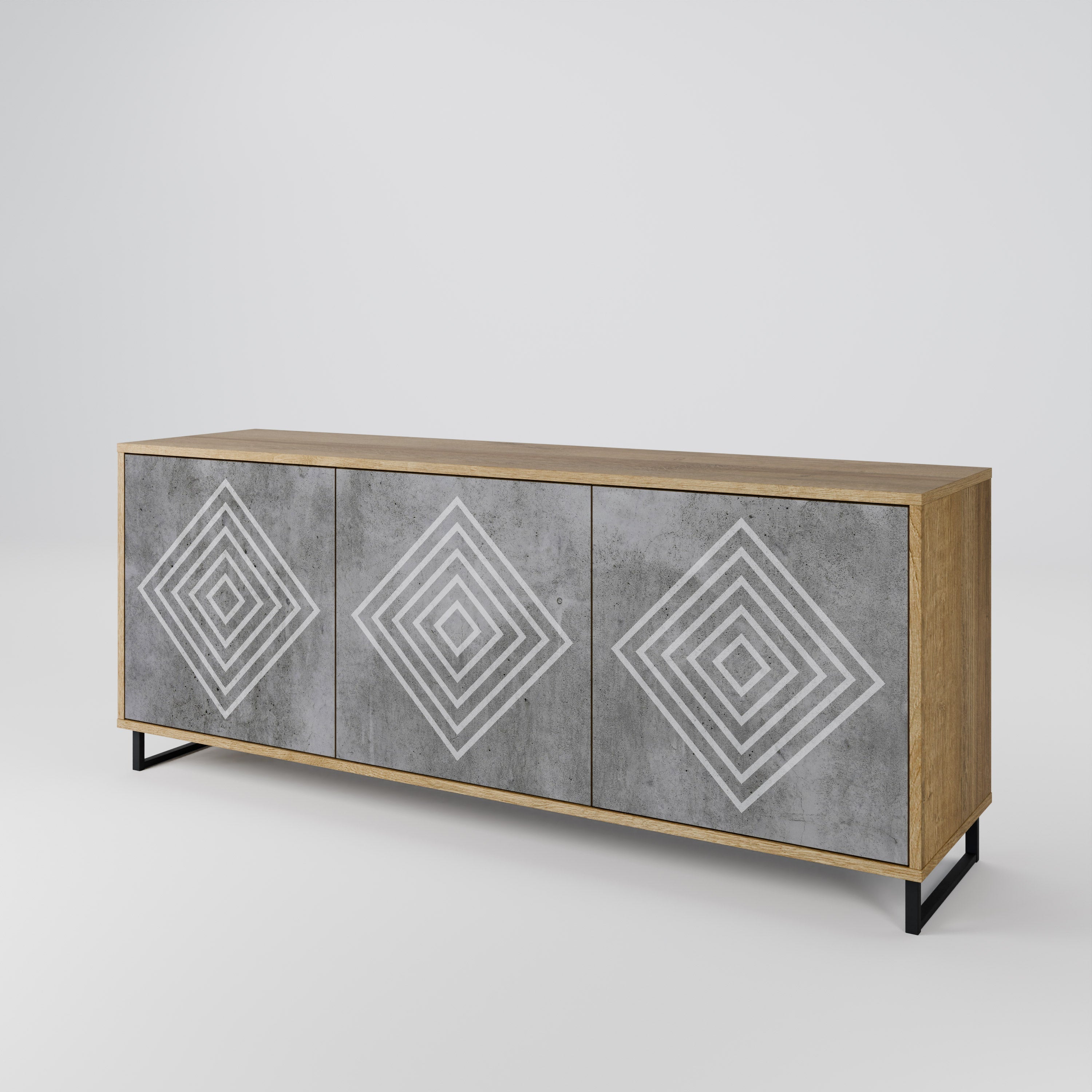 POLYGONAL ARTISTRY 3-Door Sideboard in Oak Effect