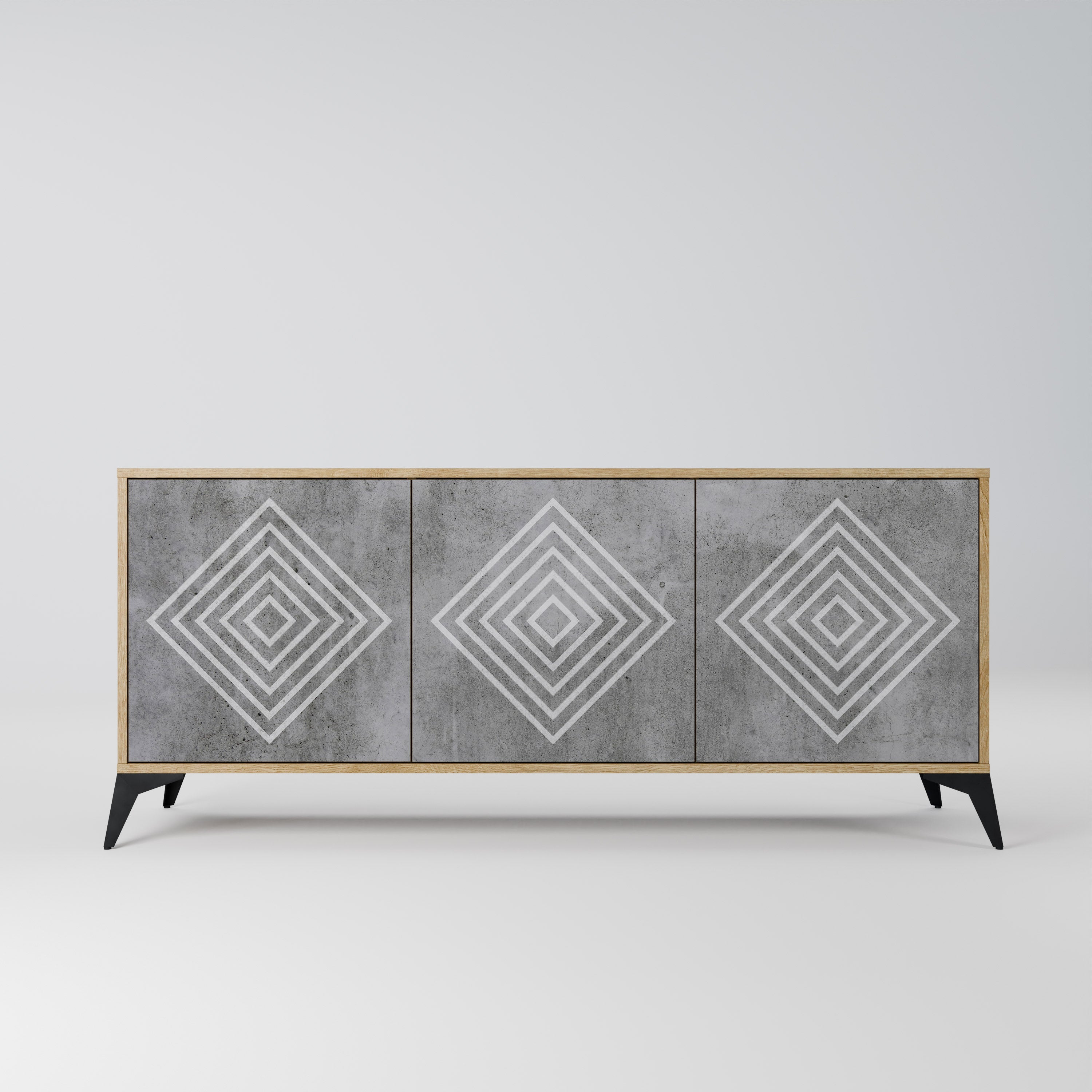 POLYGONAL ARTISTRY 3-Door Sideboard in Oak Effect