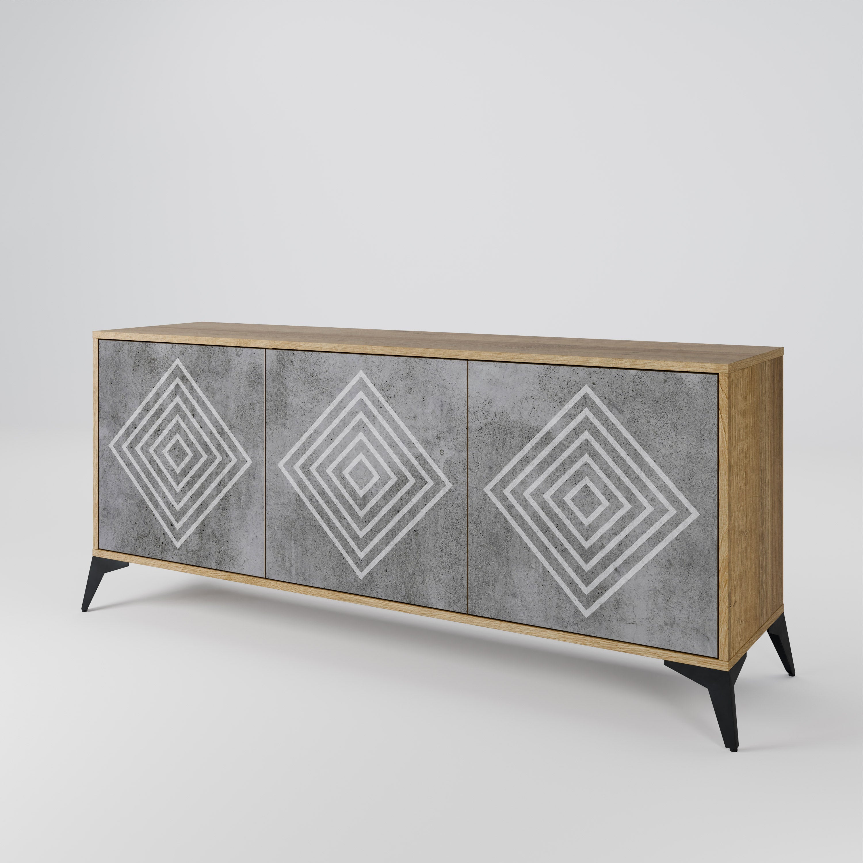 POLYGONAL ARTISTRY 3-Door Sideboard in Oak Effect