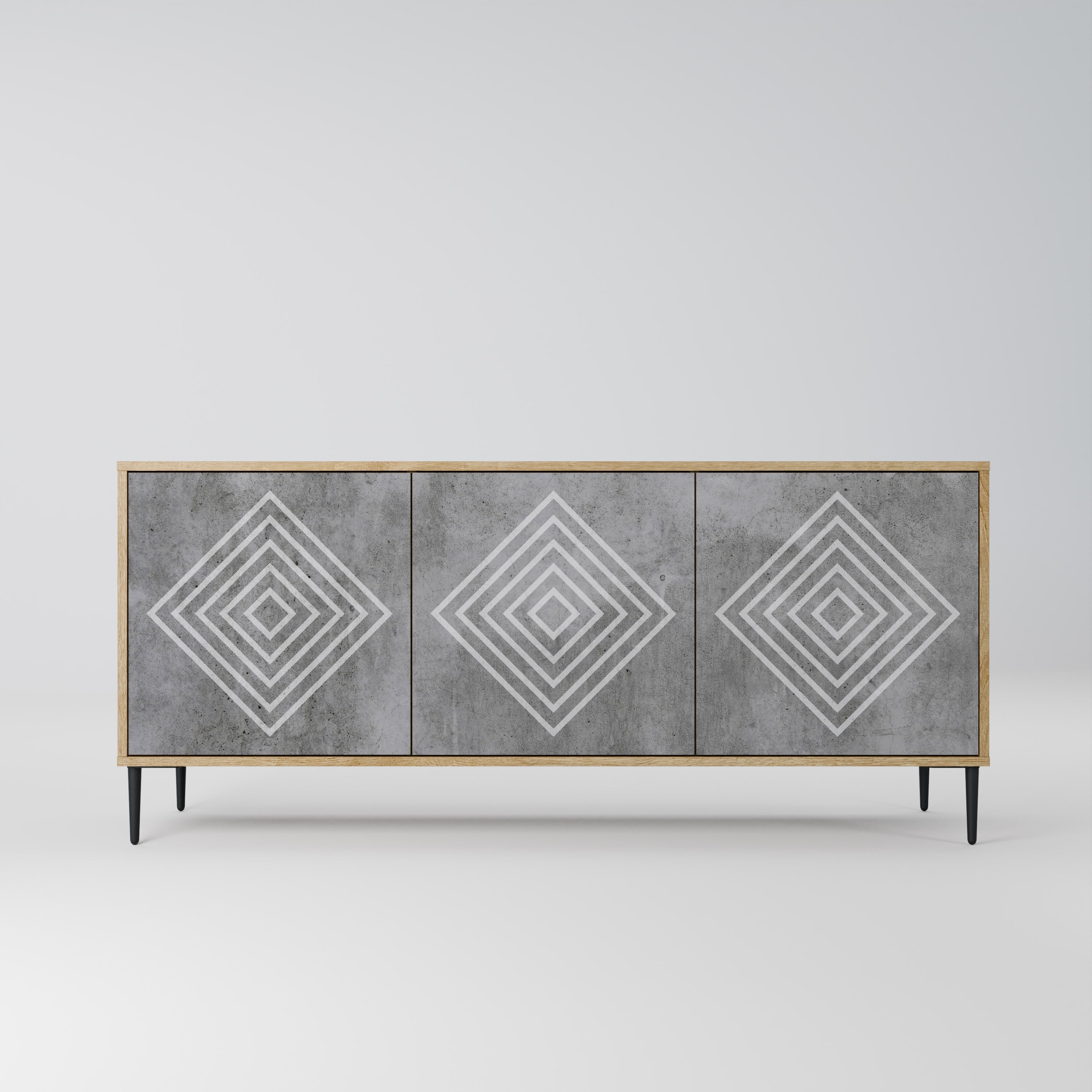 POLYGONAL ARTISTRY 3-Door Sideboard in Oak Effect