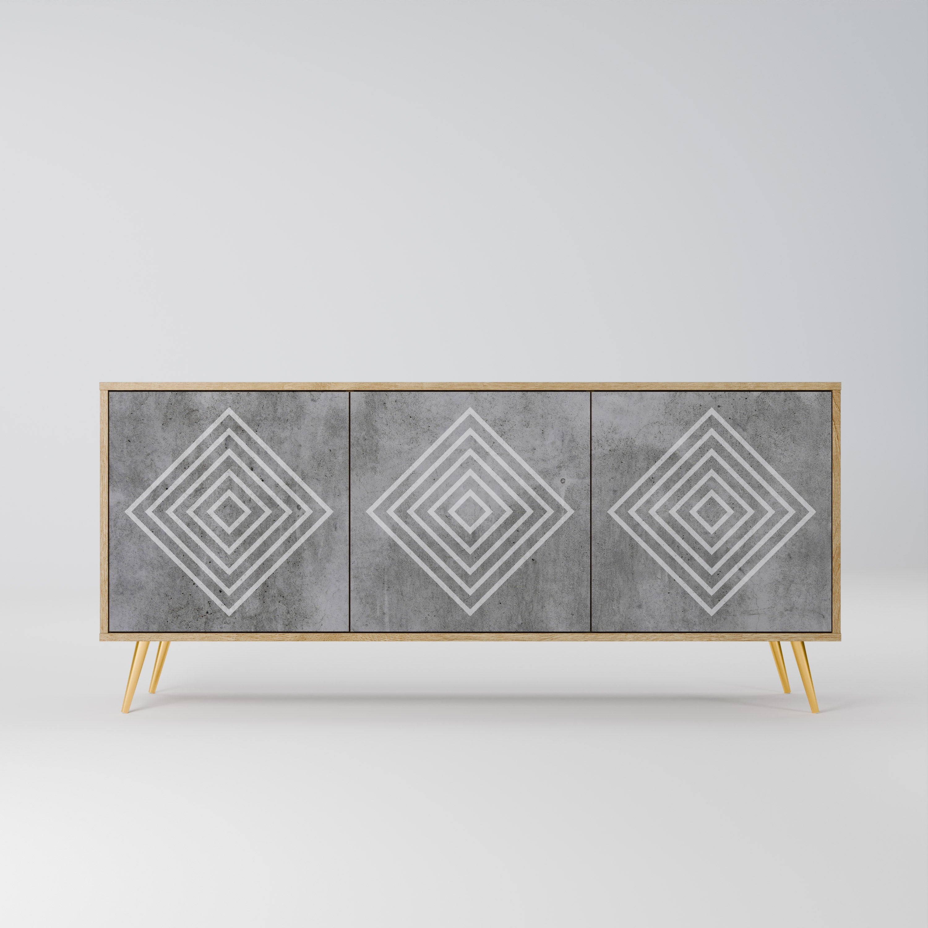 POLYGONAL ARTISTRY 3-Door Sideboard in Oak Effect