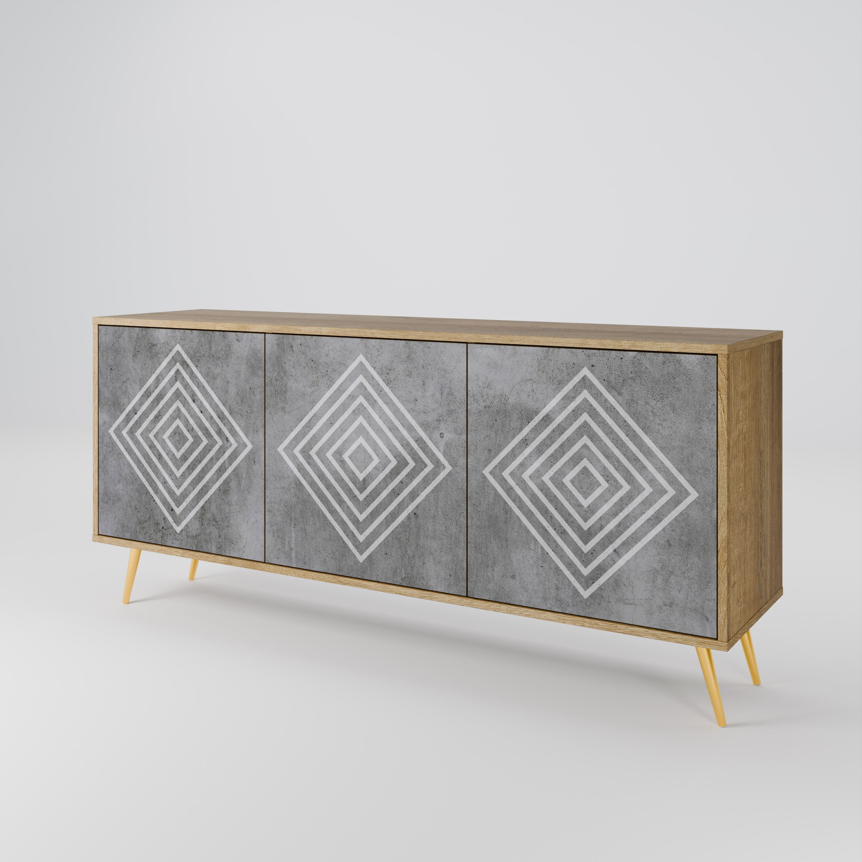 POLYGONAL ARTISTRY 3-Door Sideboard in Oak Effect