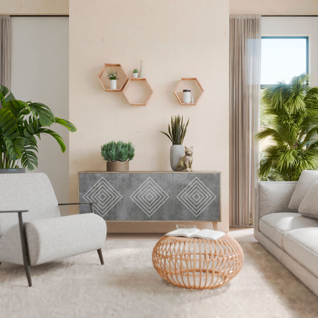 POLYGONAL ARTISTRY 3-Door Sideboard in Oak Effect