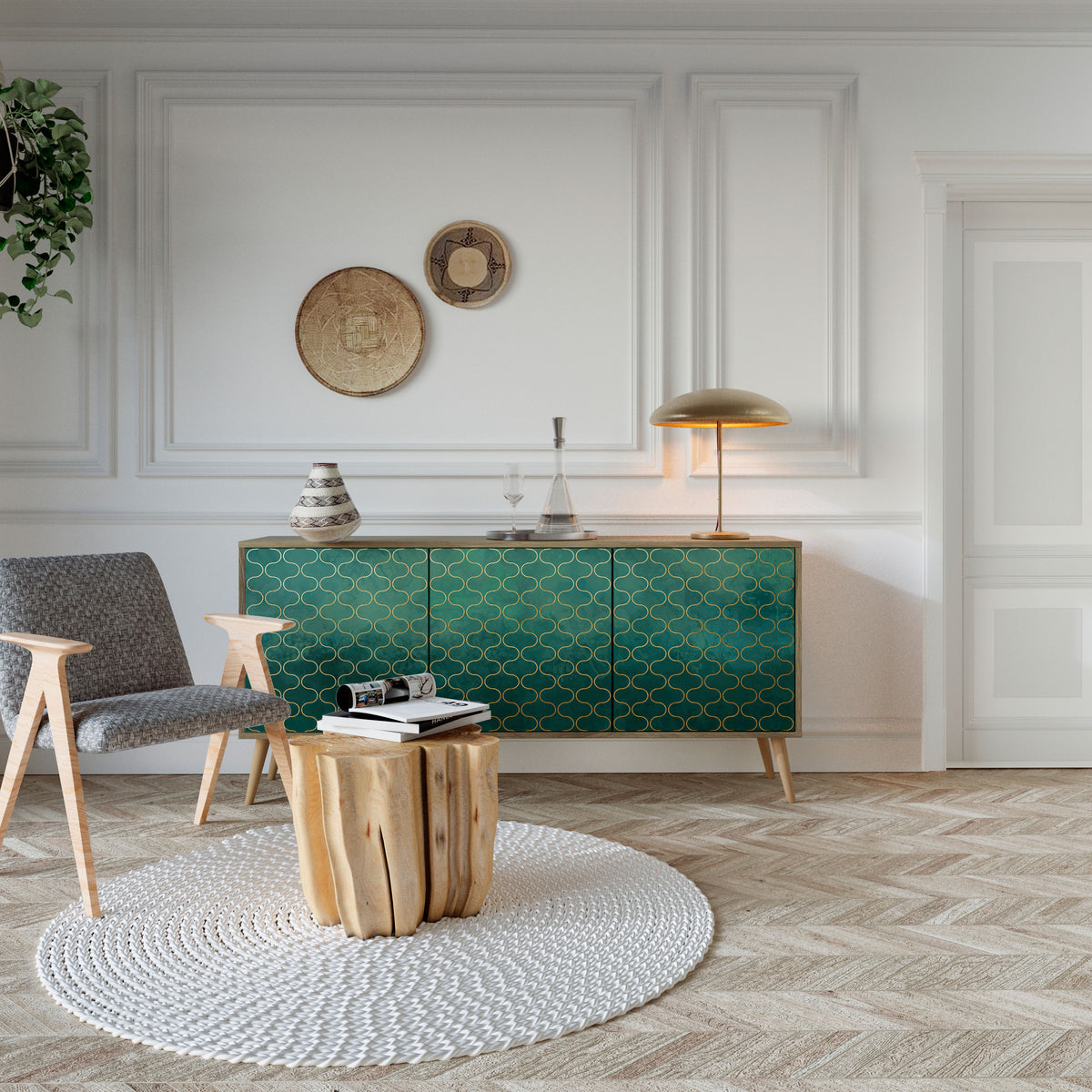 TESSELATED GREENERY 3-türiges Sideboard