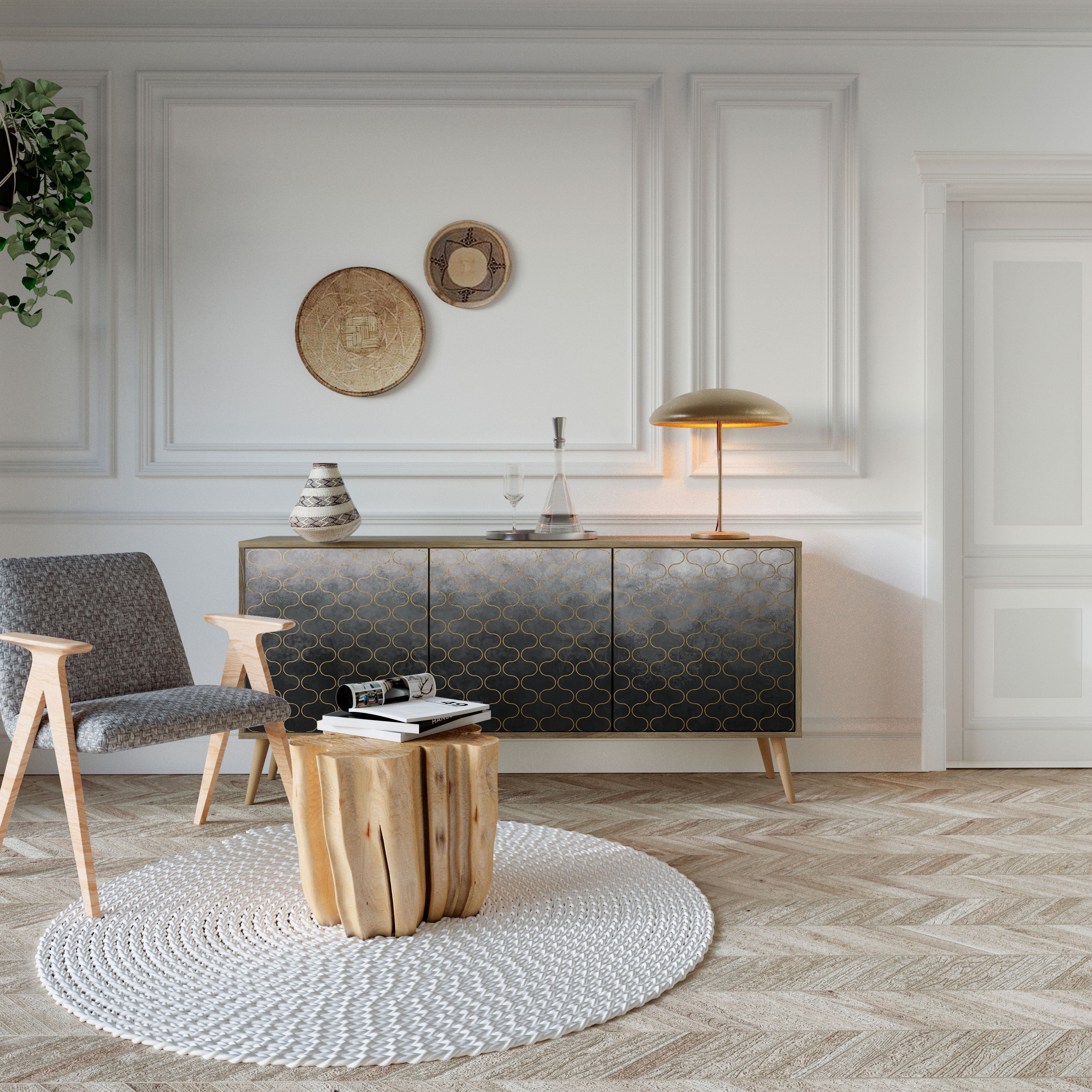 TESSELATED GRAYISH 3-türiges Sideboard in Eichenoptik