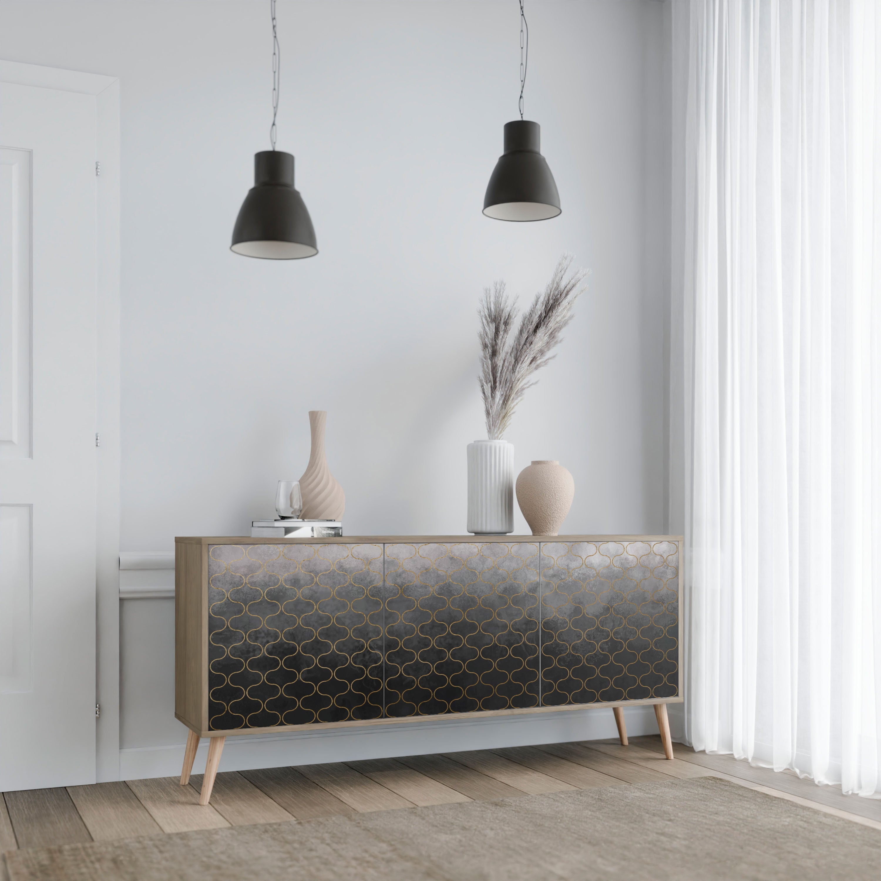 TESSELATED GRAYISH 3-türiges Sideboard in Eichenoptik