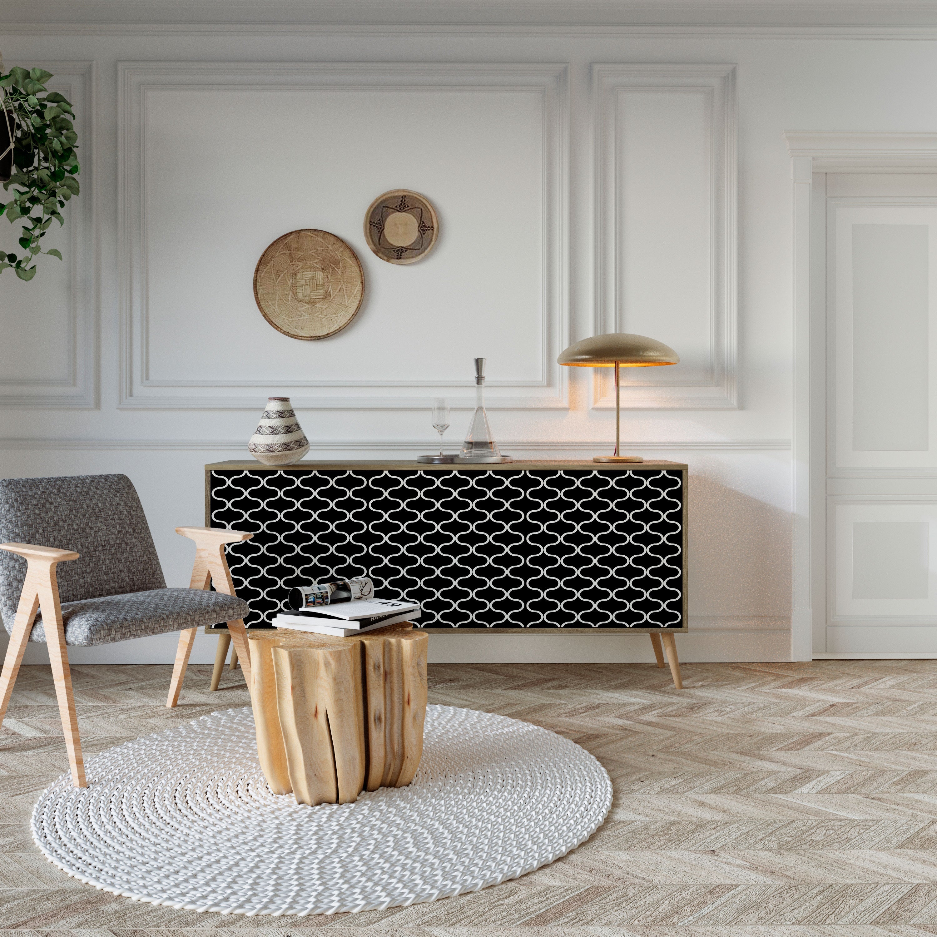 TESSELATED BLACKNESS 3-türiges Sideboard in Eichenoptik
