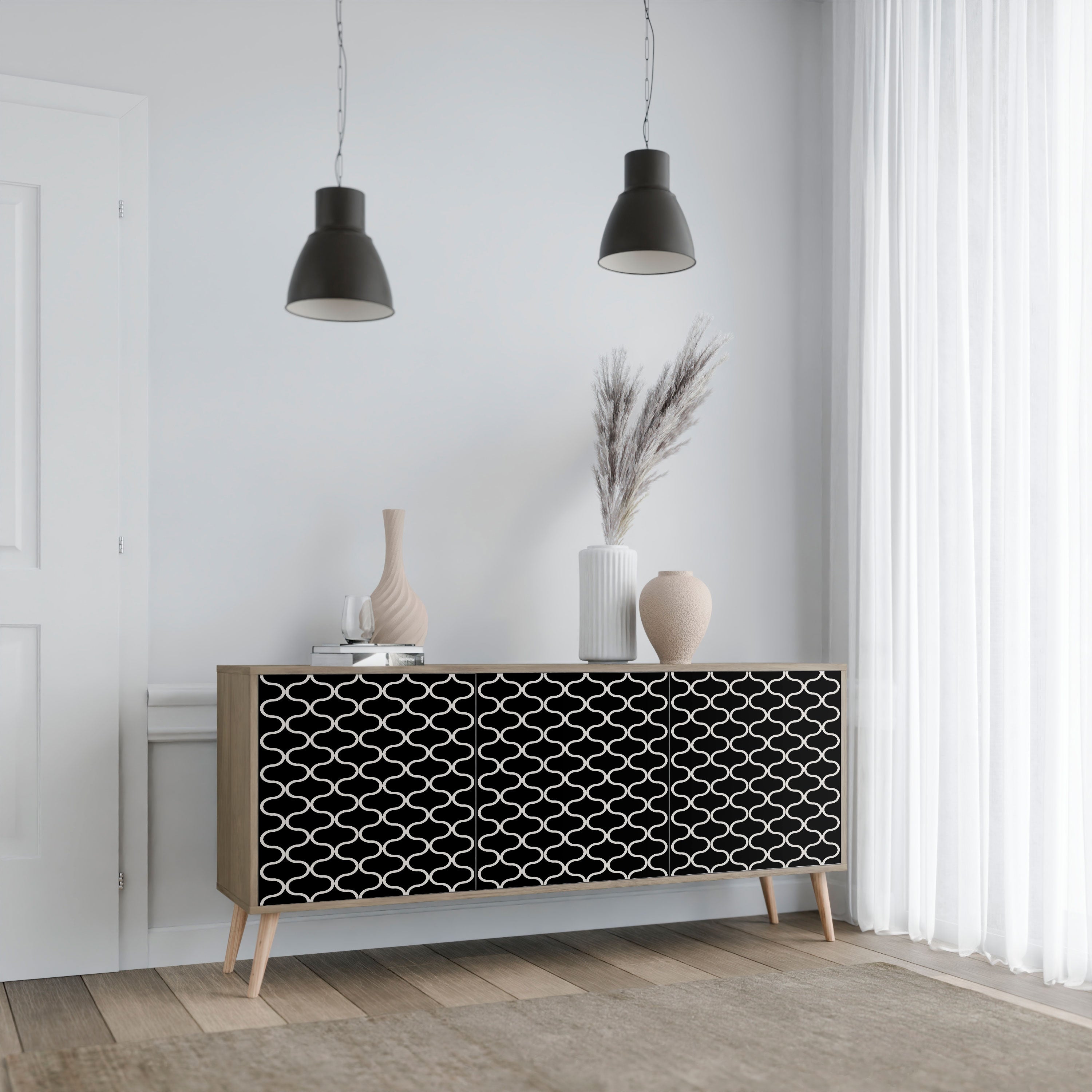 TESSELATED BLACKNESS 3-türiges Sideboard in Eichenoptik