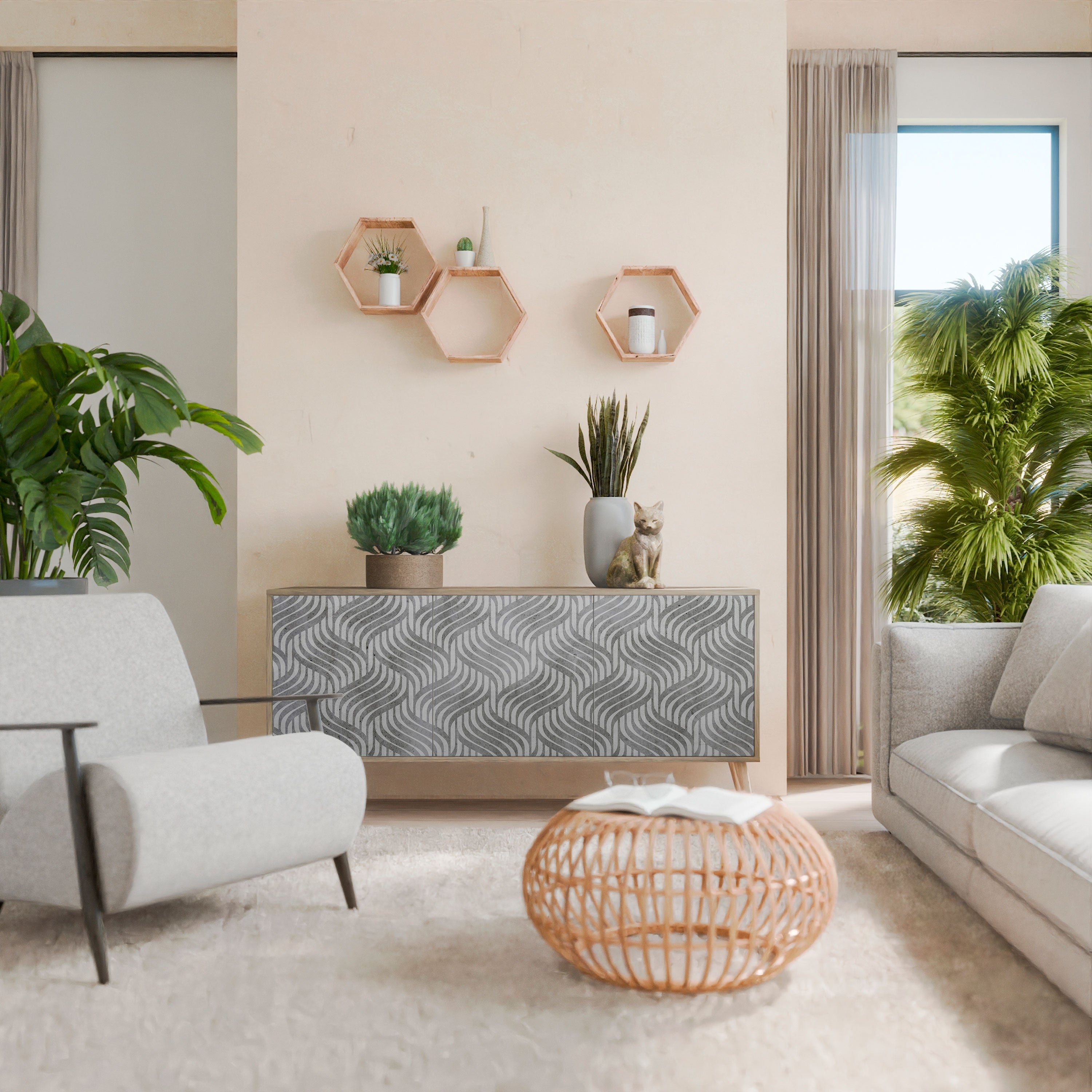 CONCRETE MOVEMENT 3-türiges Sideboard in Eichenoptik