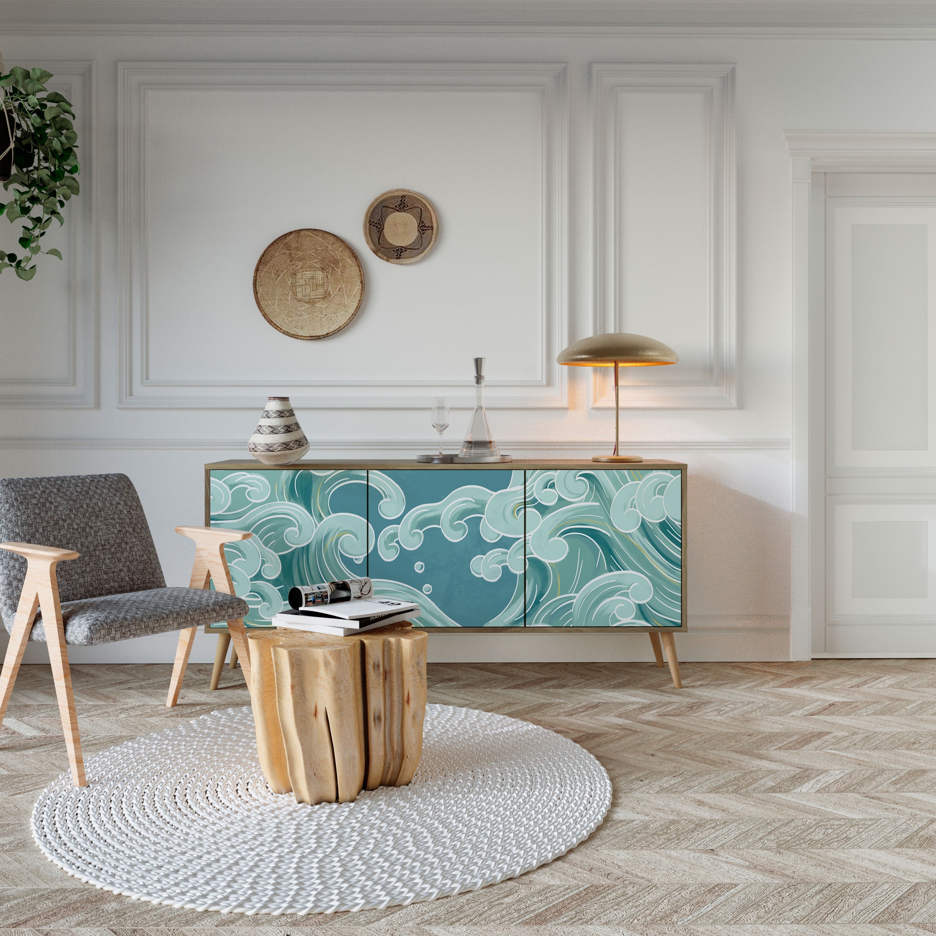 ASIAN SWAY 3-türiges Sideboard in Eichenoptik