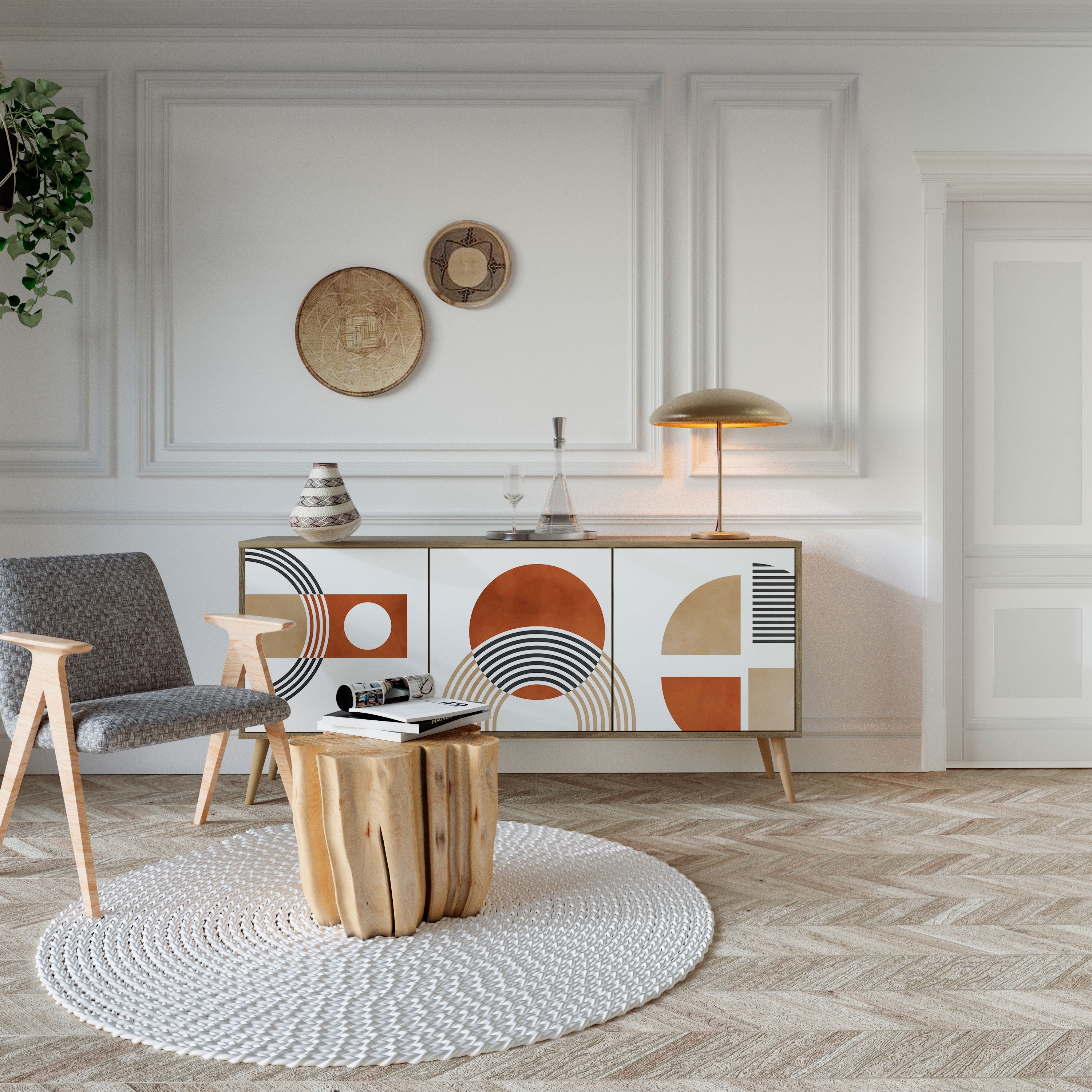 CIRCLE RHYTM Sideboard mit 3 Türen in Eichenoptik