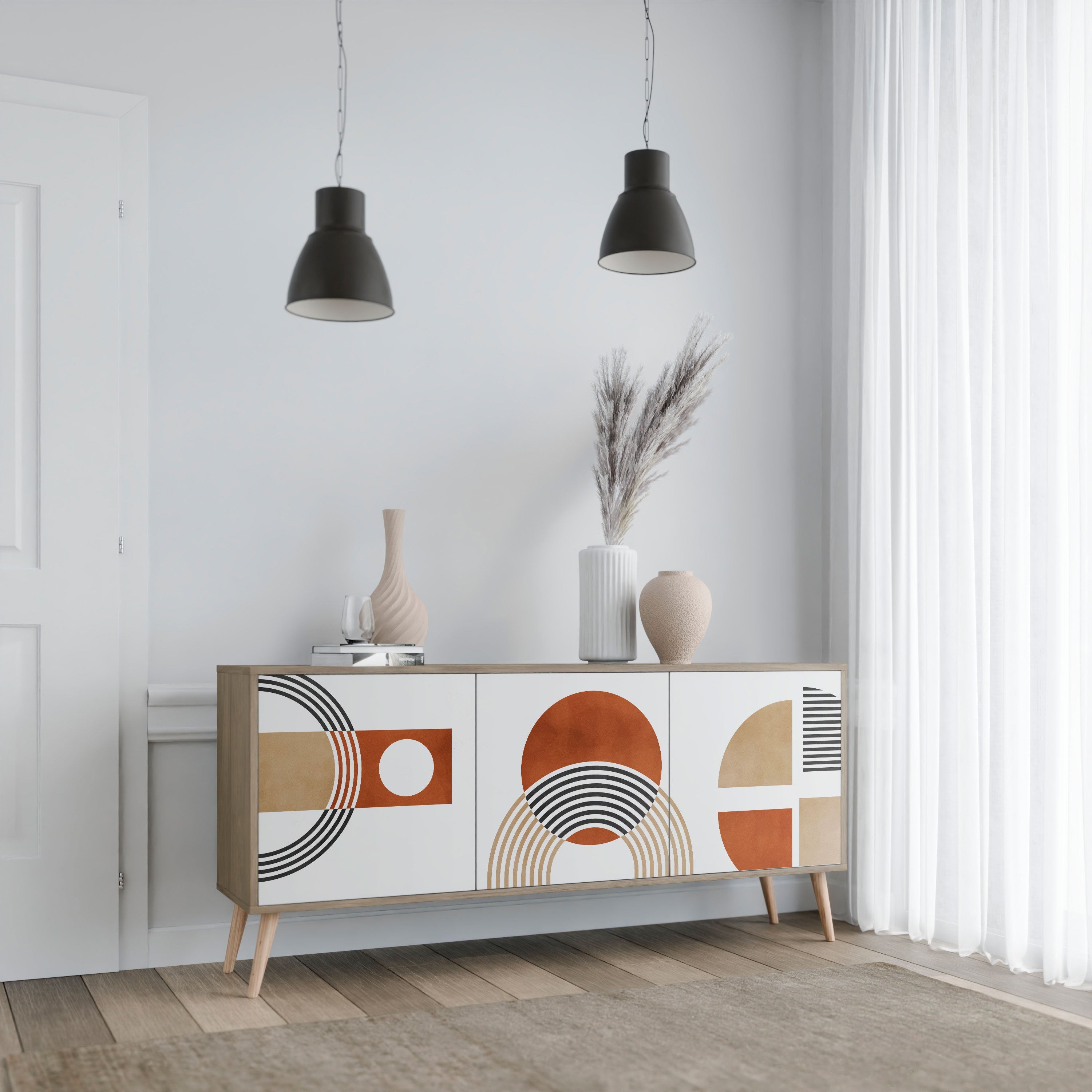 CIRCLE RHYTM Sideboard mit 3 Türen in Eichenoptik