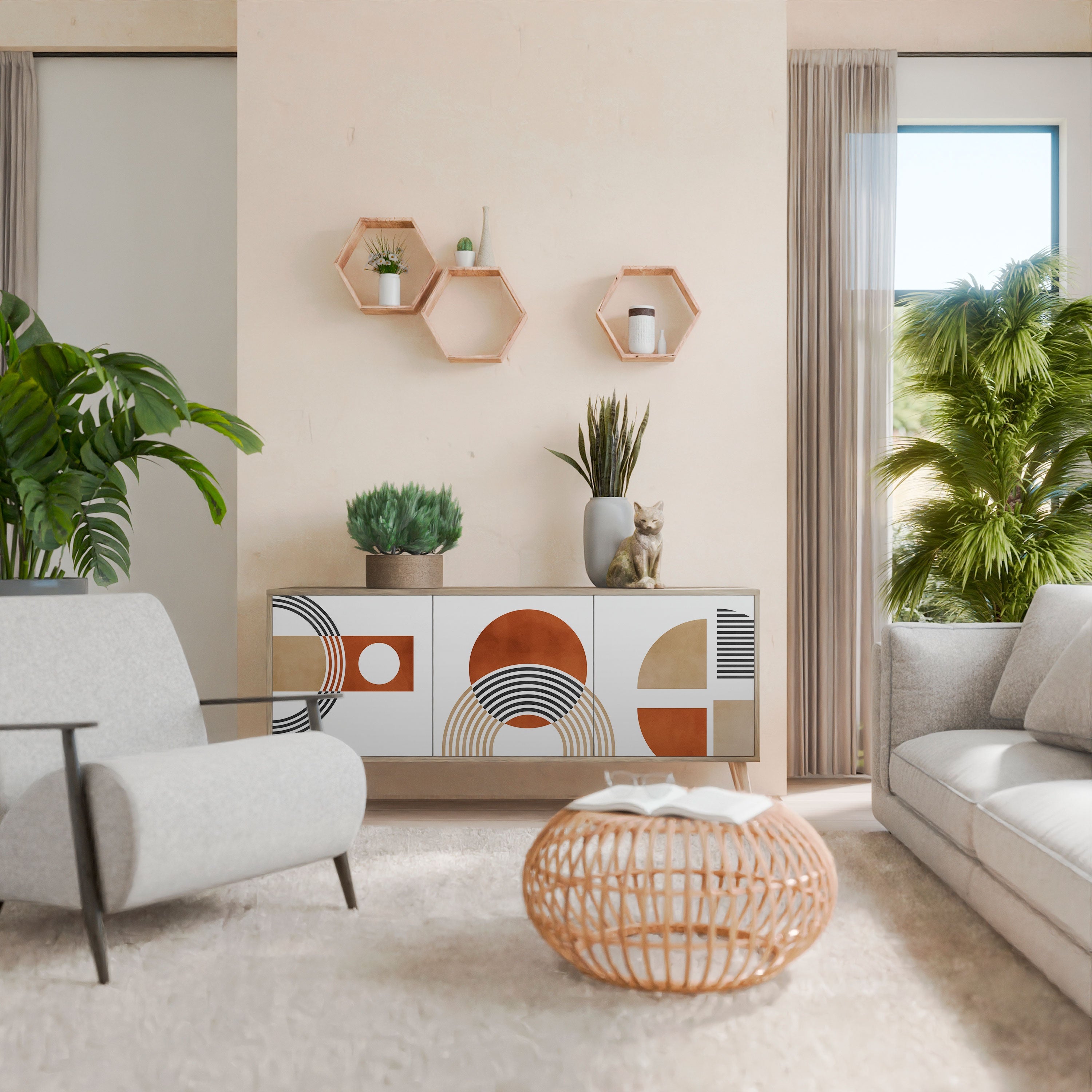 CIRCLE RHYTM Sideboard mit 3 Türen in Eichenoptik