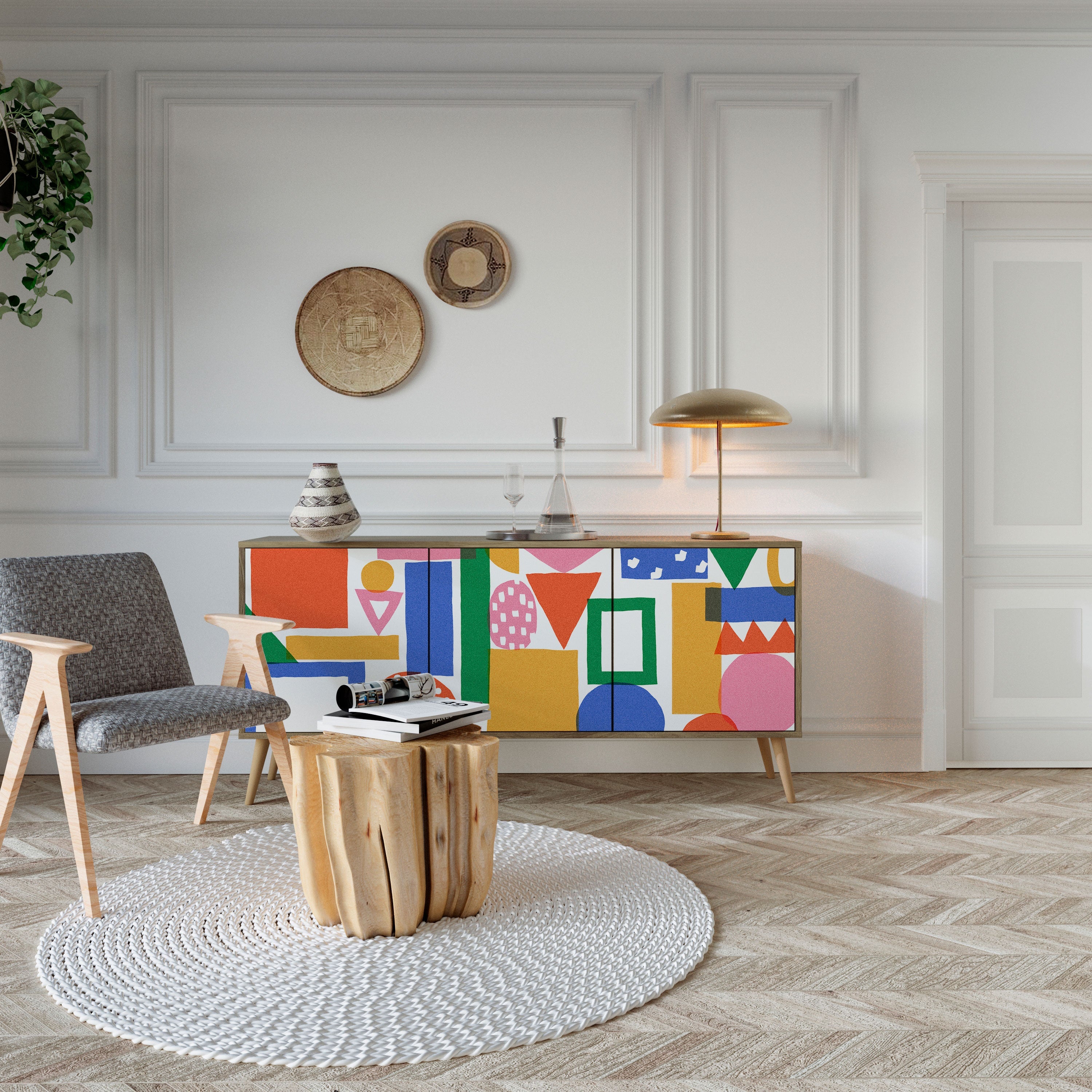 GEOMETRIC GLIMMER 3-türiges Sideboard in Eichenoptik