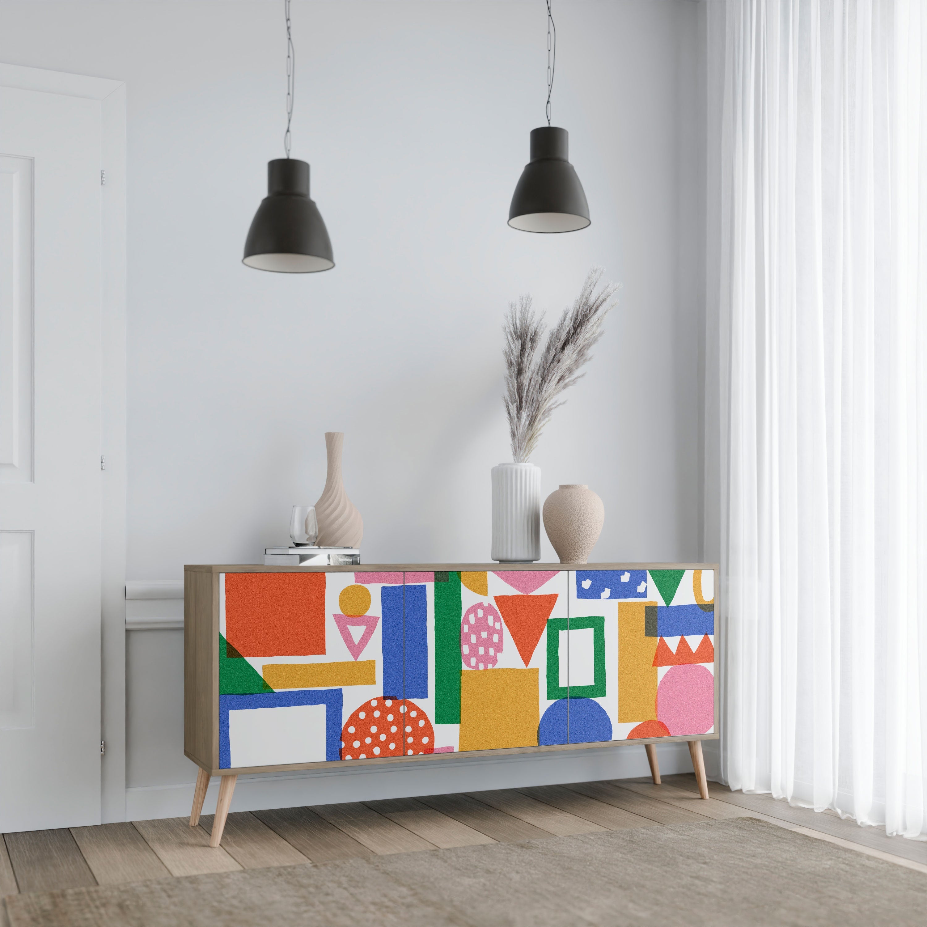 GEOMETRIC GLIMMER 3-türiges Sideboard in Eichenoptik