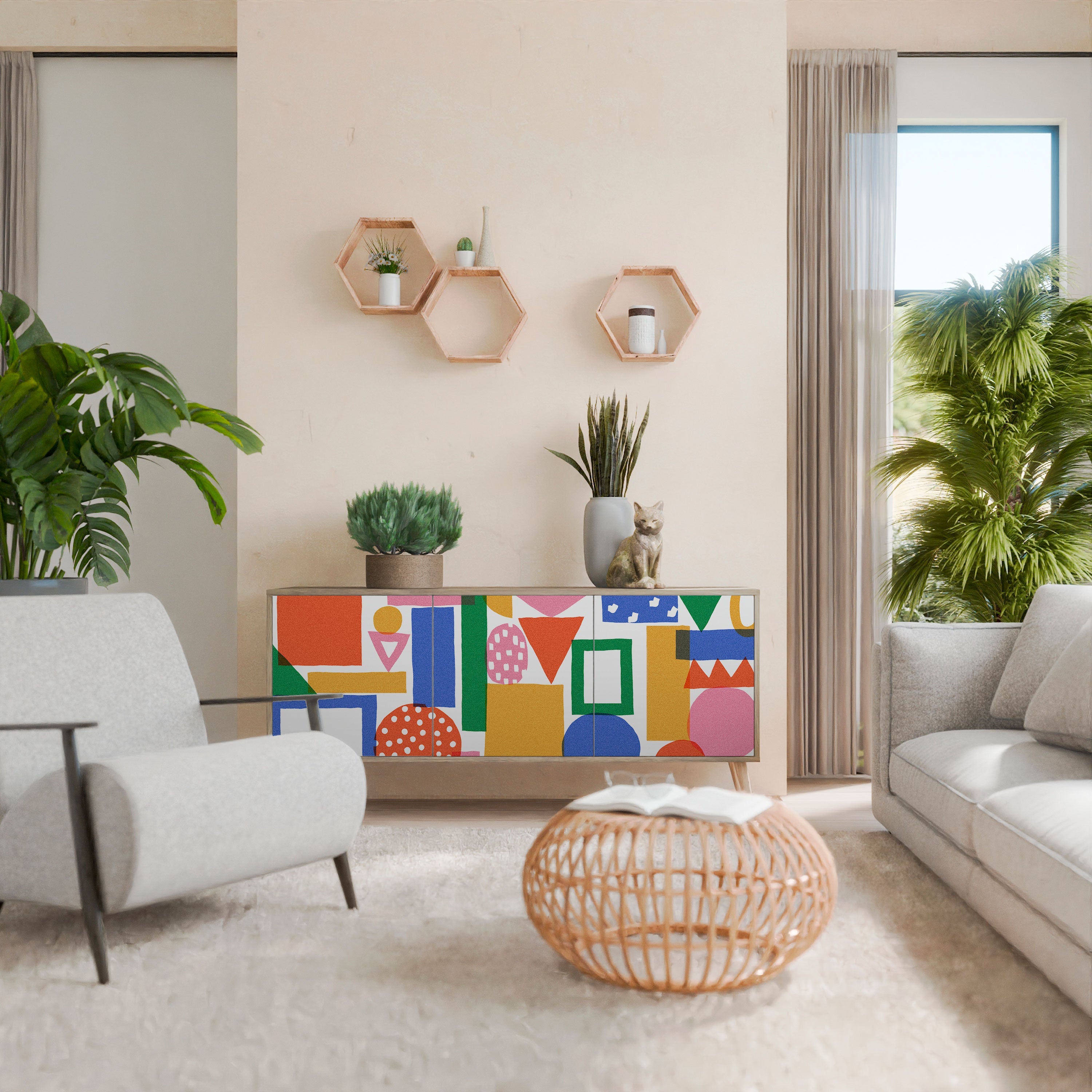 GEOMETRIC GLIMMER 3-türiges Sideboard in Eichenoptik