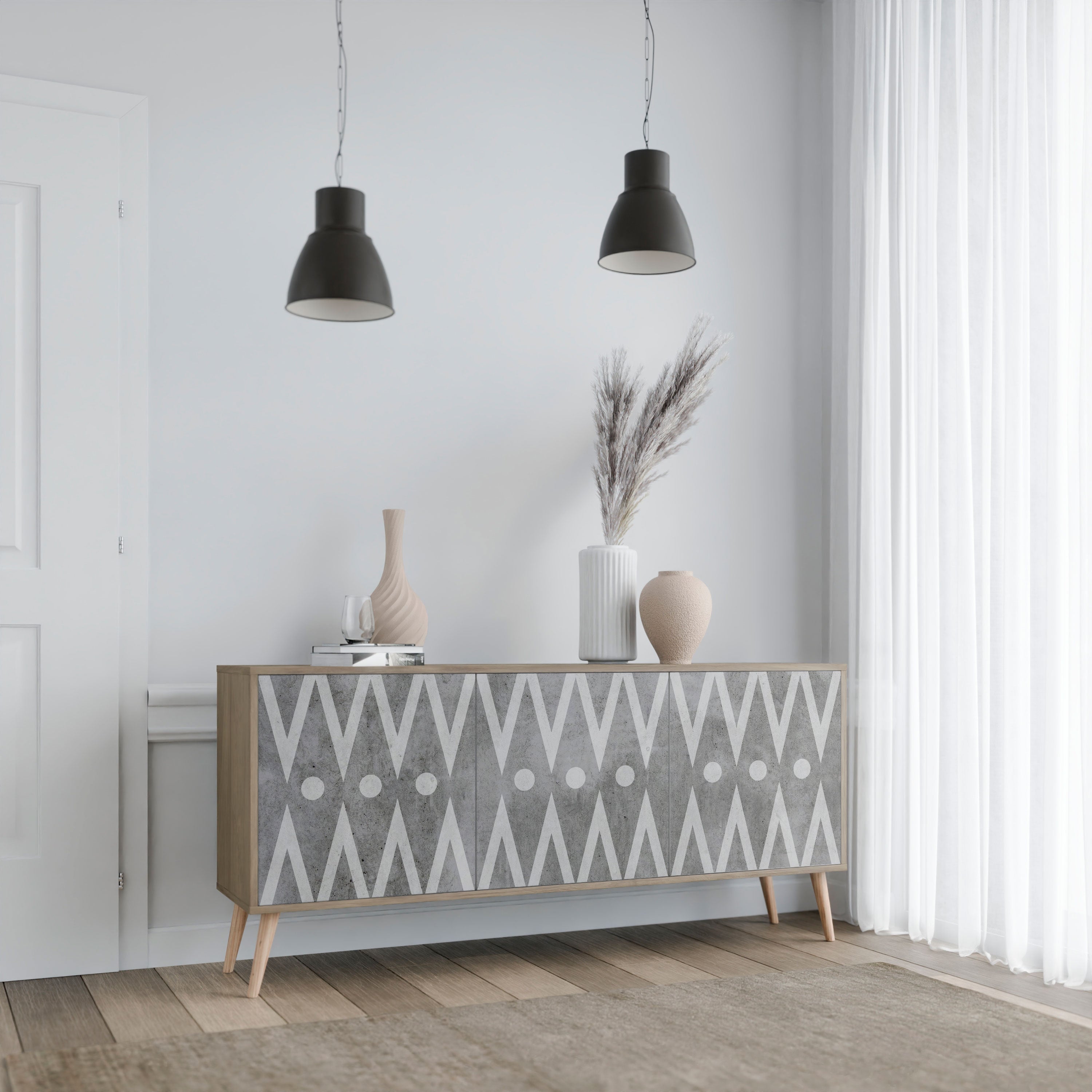 SHARP EDGES 3-türiges Sideboard in Eichenoptik