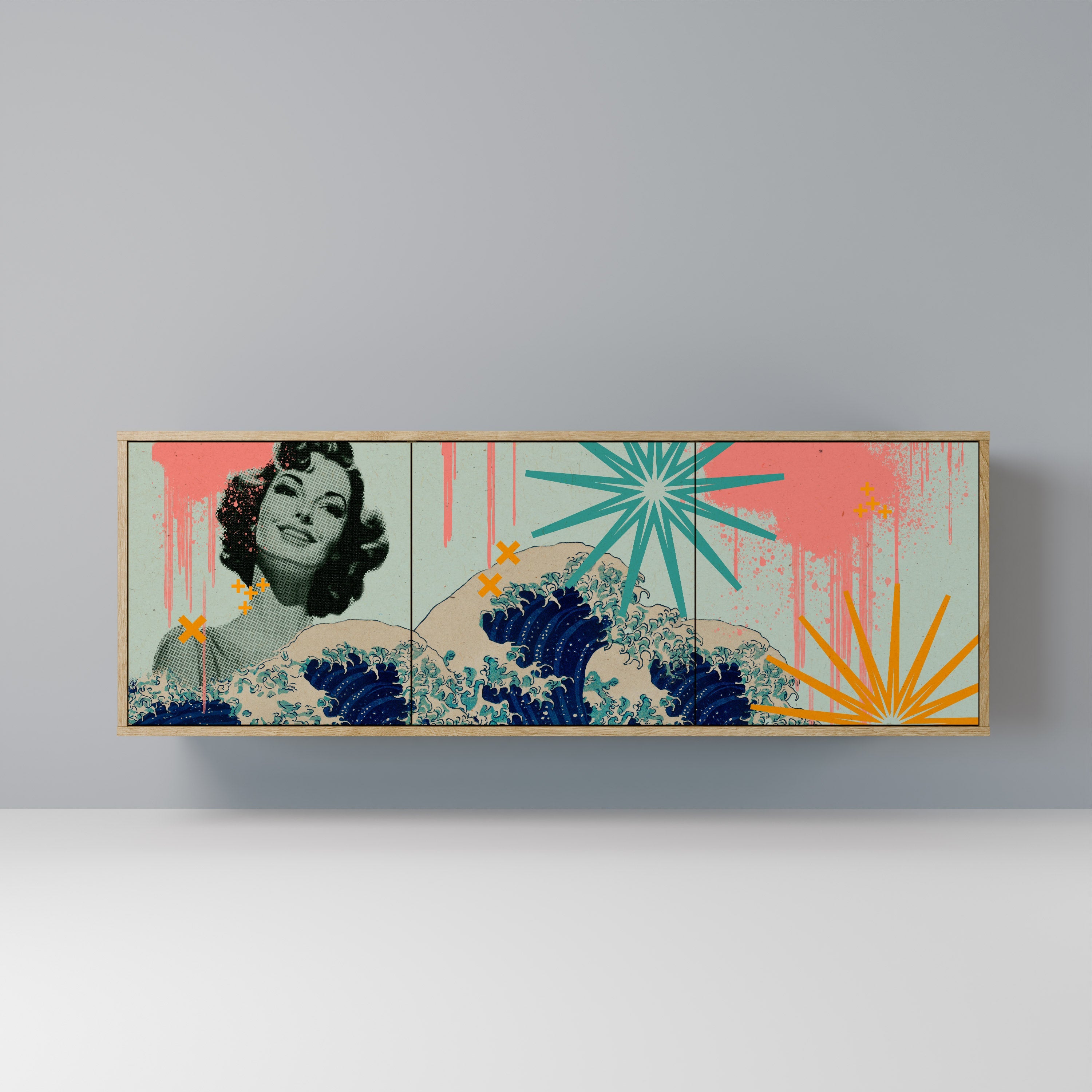 KANAGAWA BEAUTY 3-türiges Sideboard in Eichenoptik
