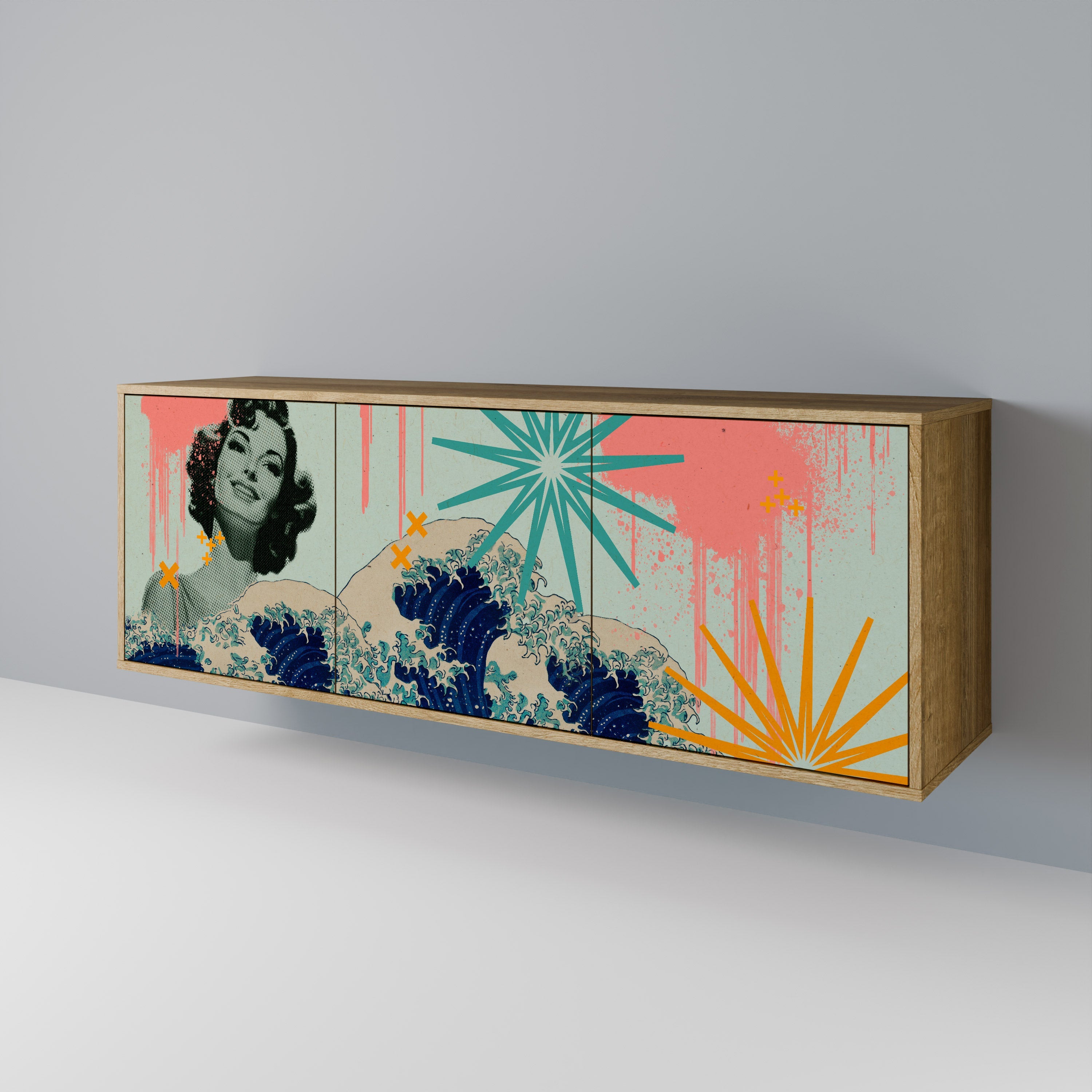 KANAGAWA BEAUTY 3-türiges Sideboard in Eichenoptik