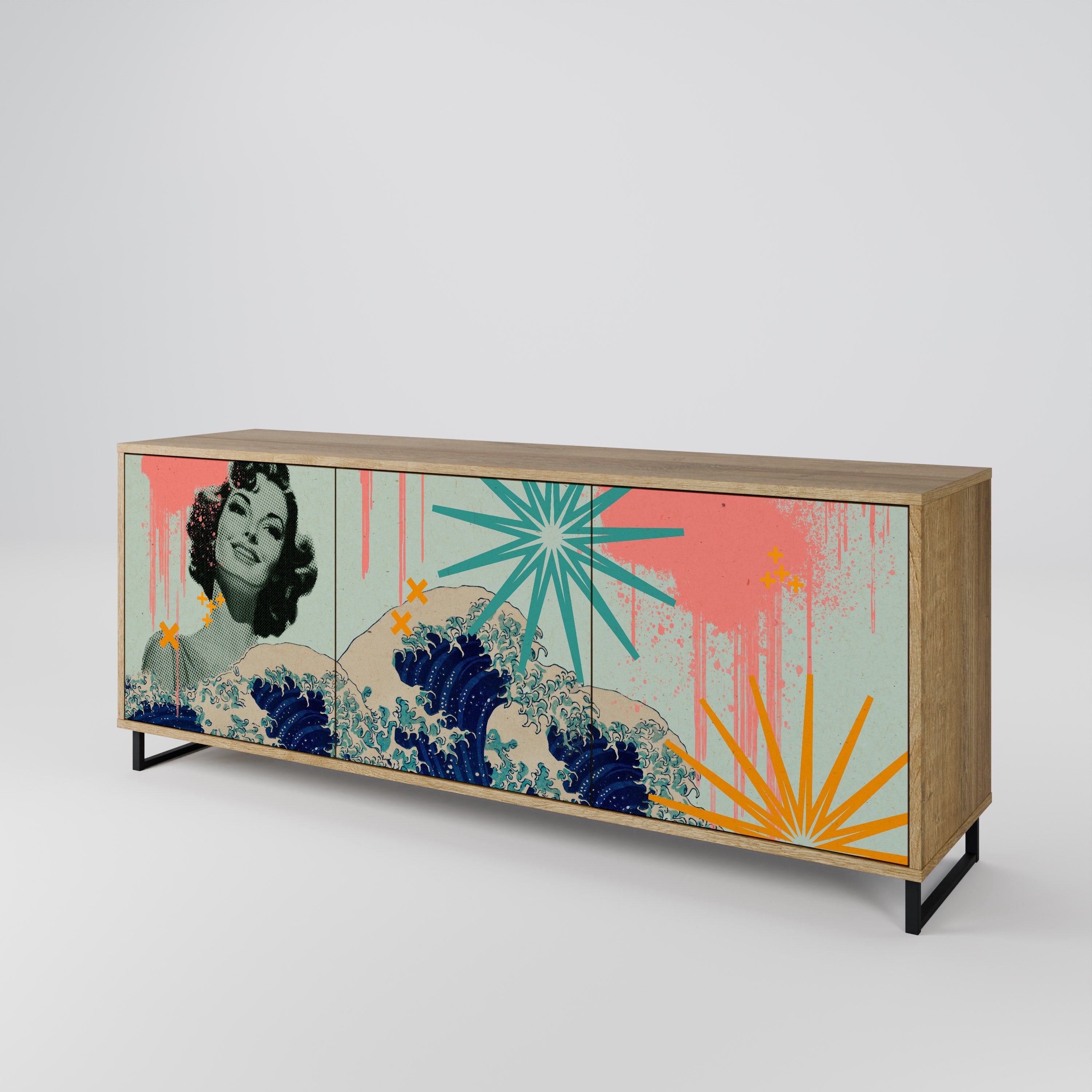 KANAGAWA BEAUTY 3-türiges Sideboard in Eichenoptik
