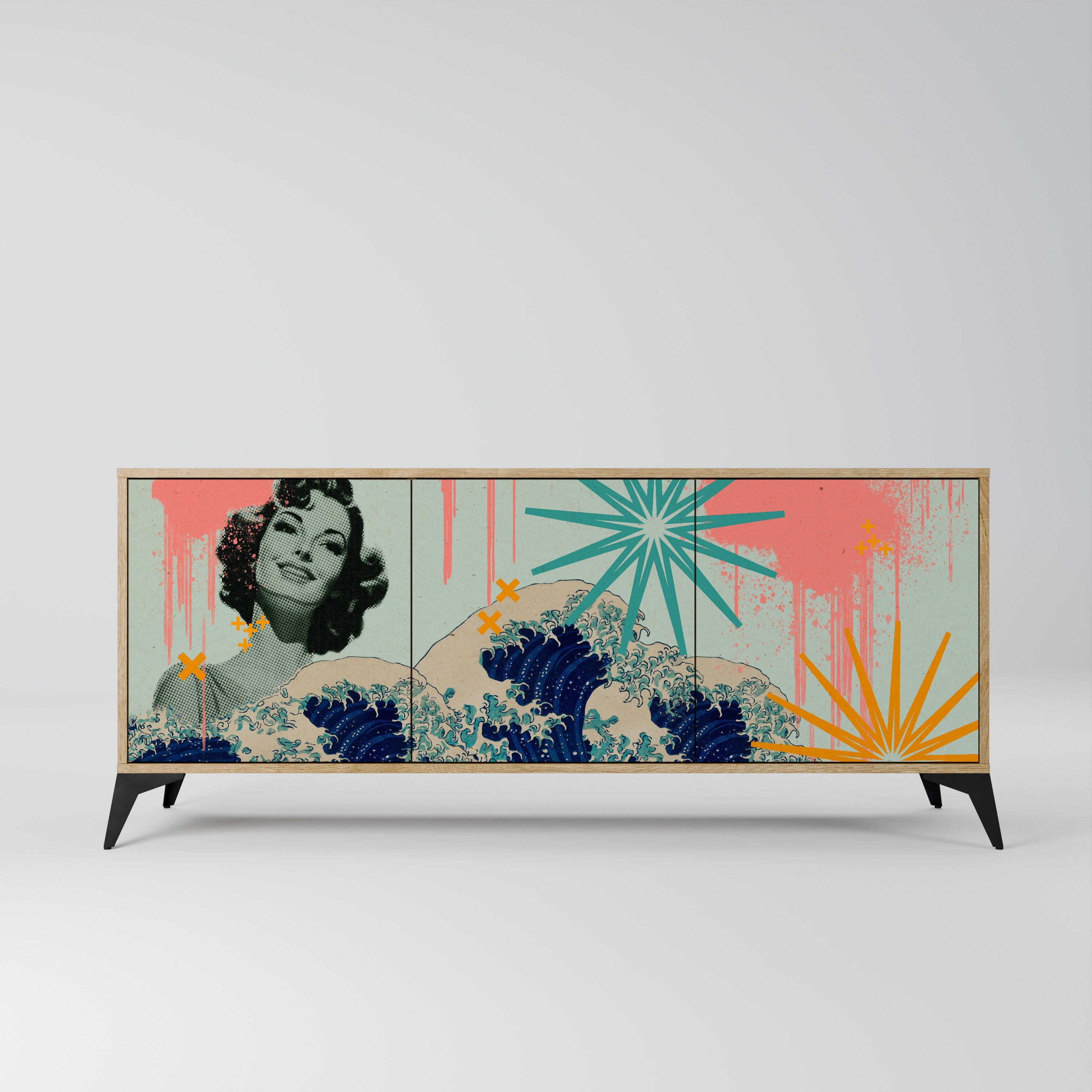 KANAGAWA BEAUTY 3-türiges Sideboard in Eichenoptik