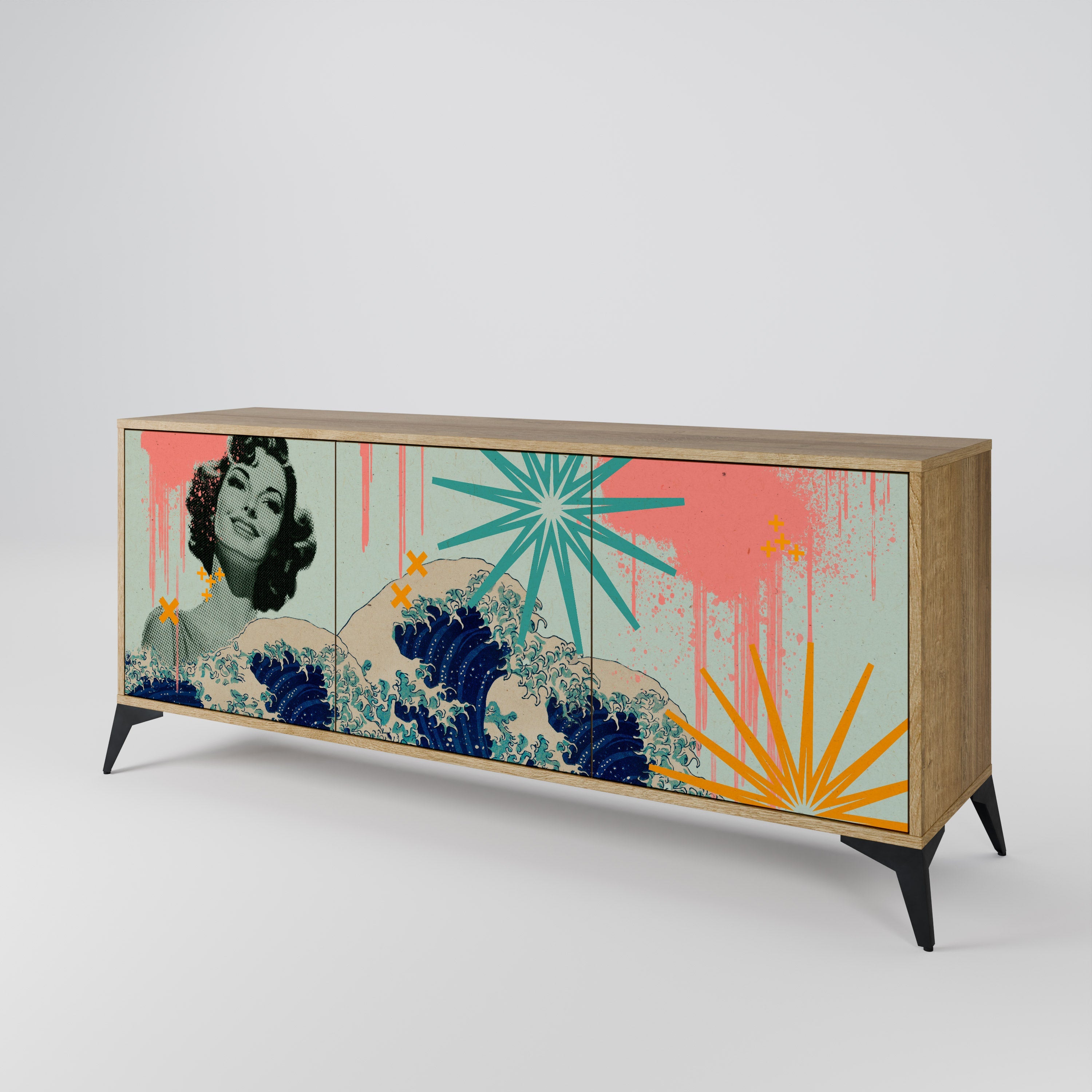 KANAGAWA BEAUTY 3-türiges Sideboard in Eichenoptik