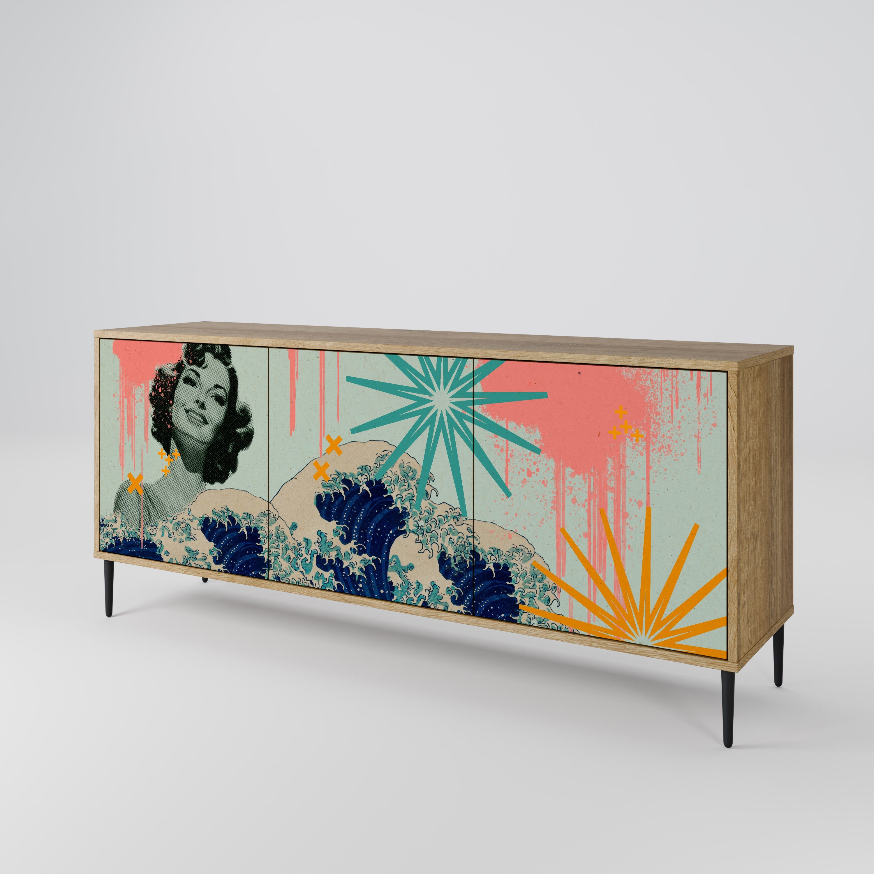 KANAGAWA BEAUTY 3-türiges Sideboard in Eichenoptik