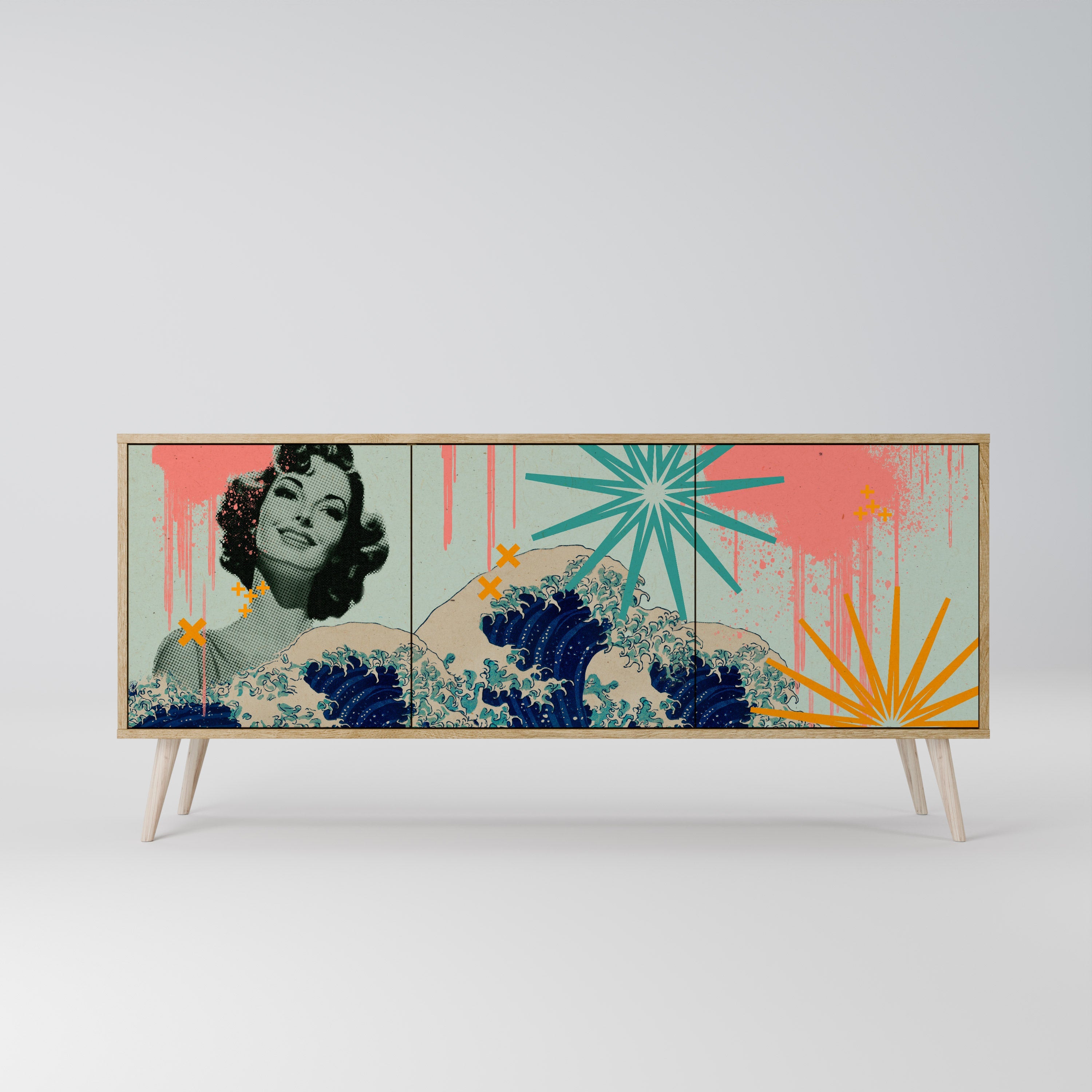 KANAGAWA BEAUTY 3-türiges Sideboard in Eichenoptik