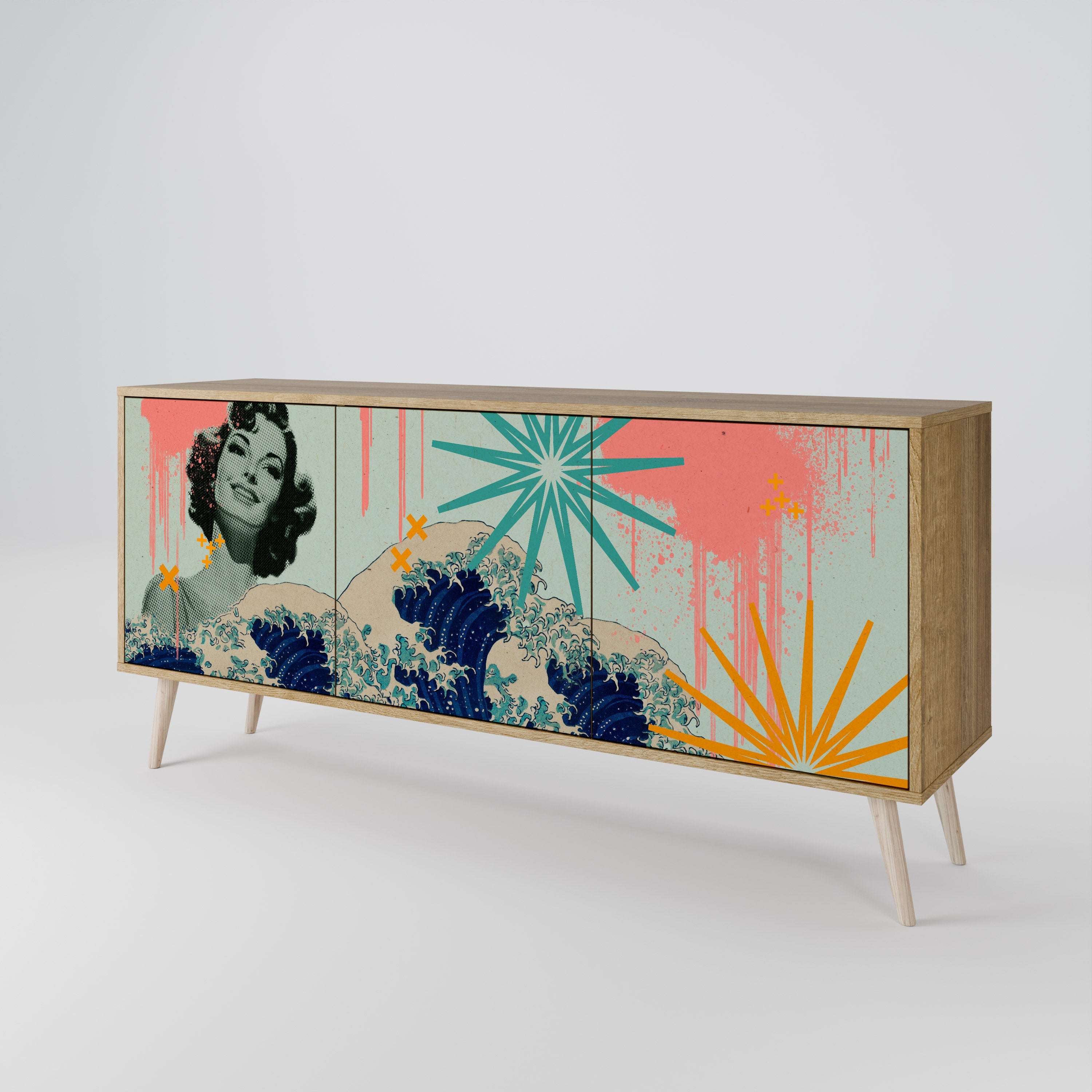 KANAGAWA BEAUTY 3-türiges Sideboard in Eichenoptik
