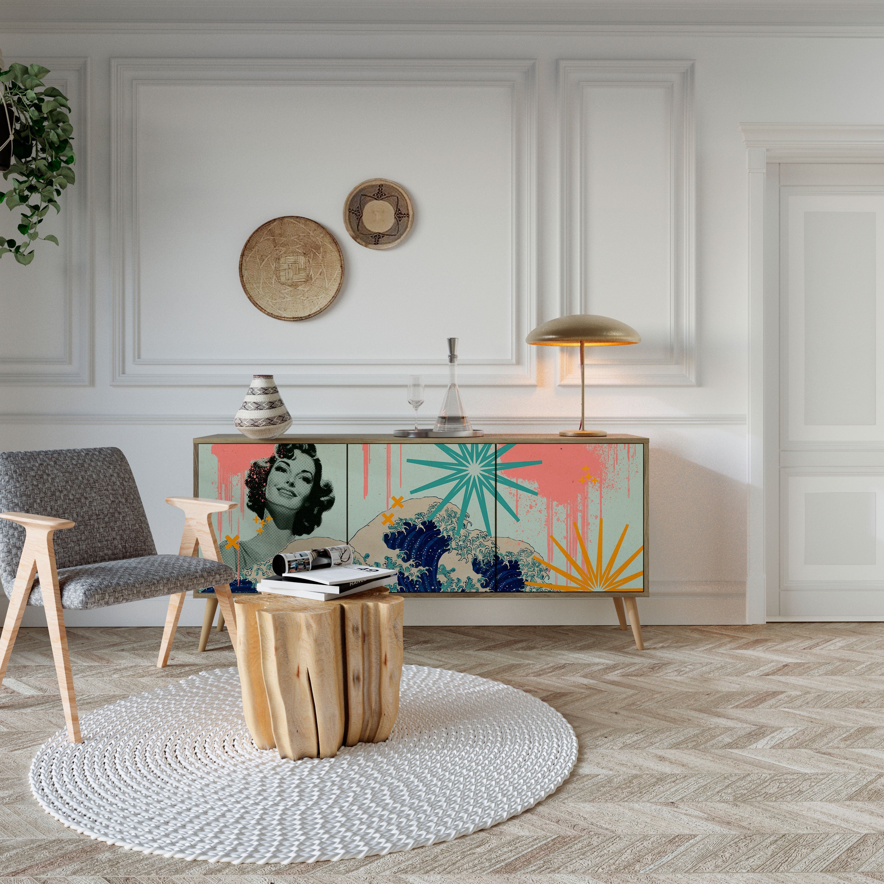 KANAGAWA BEAUTY 3-türiges Sideboard in Eichenoptik