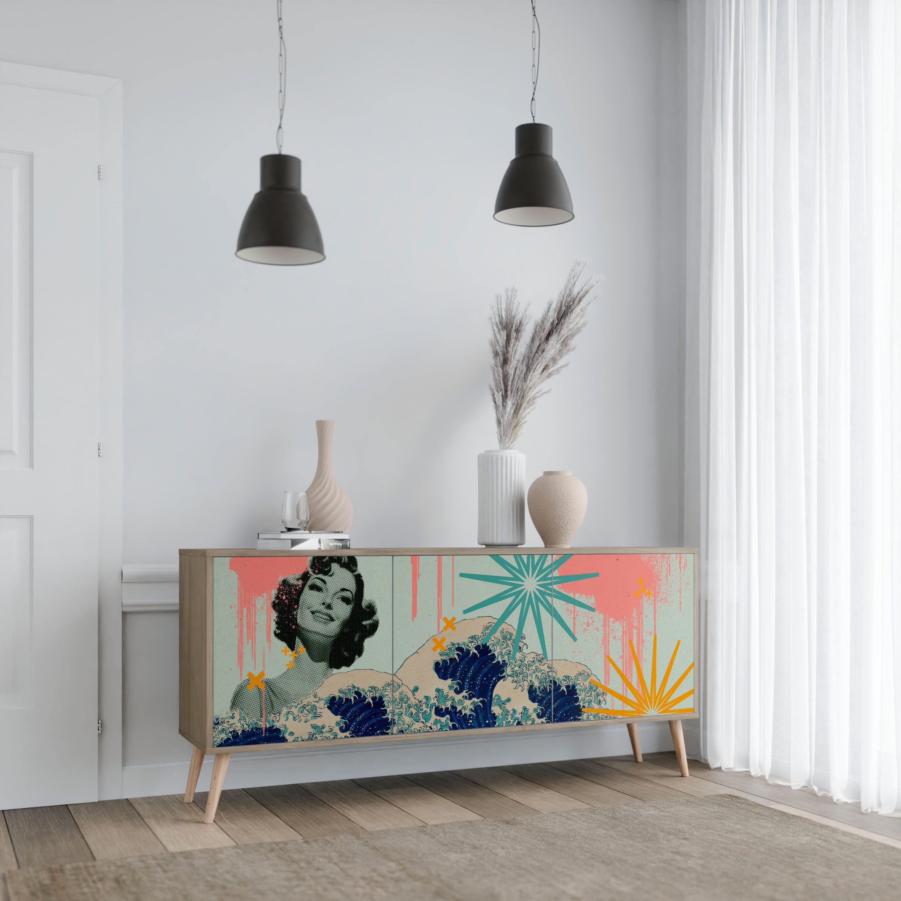 KANAGAWA BEAUTY 3-türiges Sideboard in Eichenoptik
