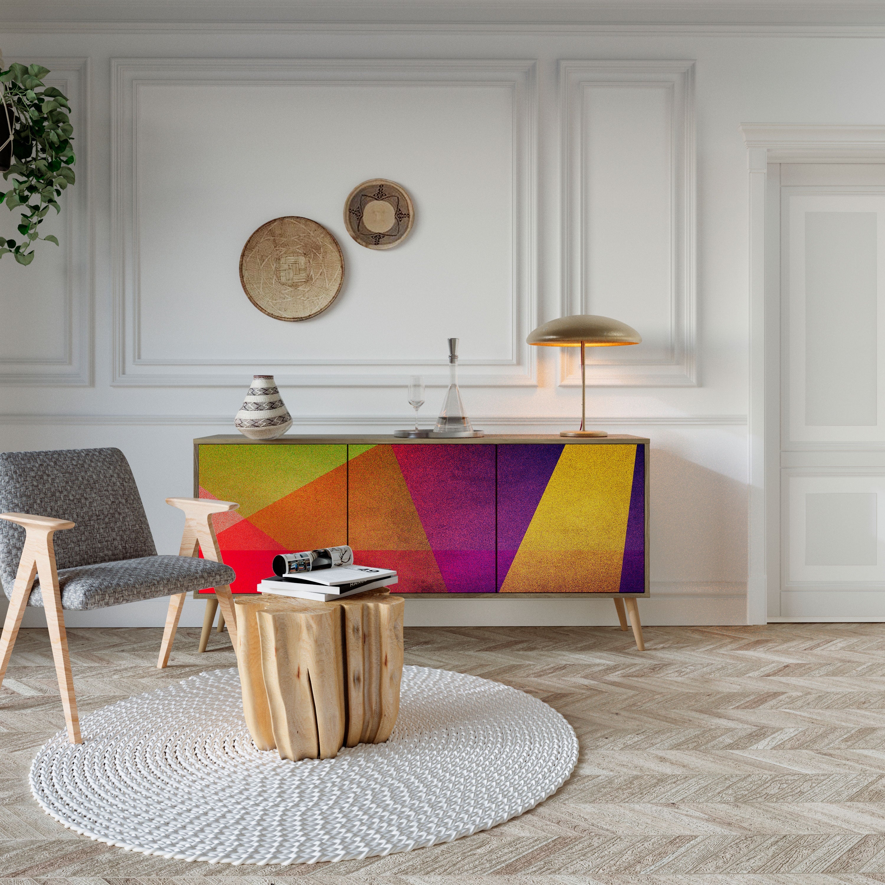 VIVID GEOMETRY 3-türiges Sideboard in Eichenoptik