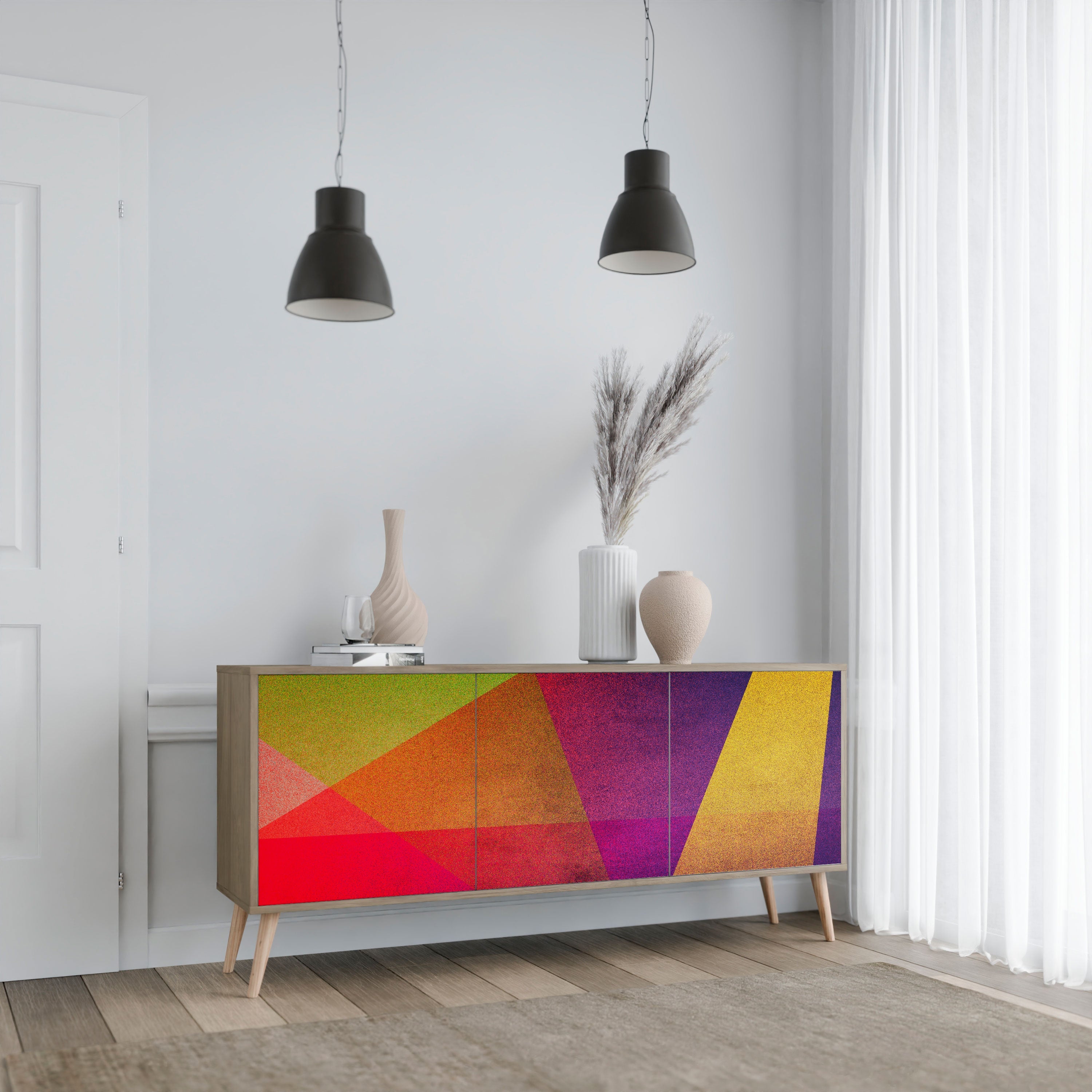 VIVID GEOMETRY 3-türiges Sideboard in Eichenoptik